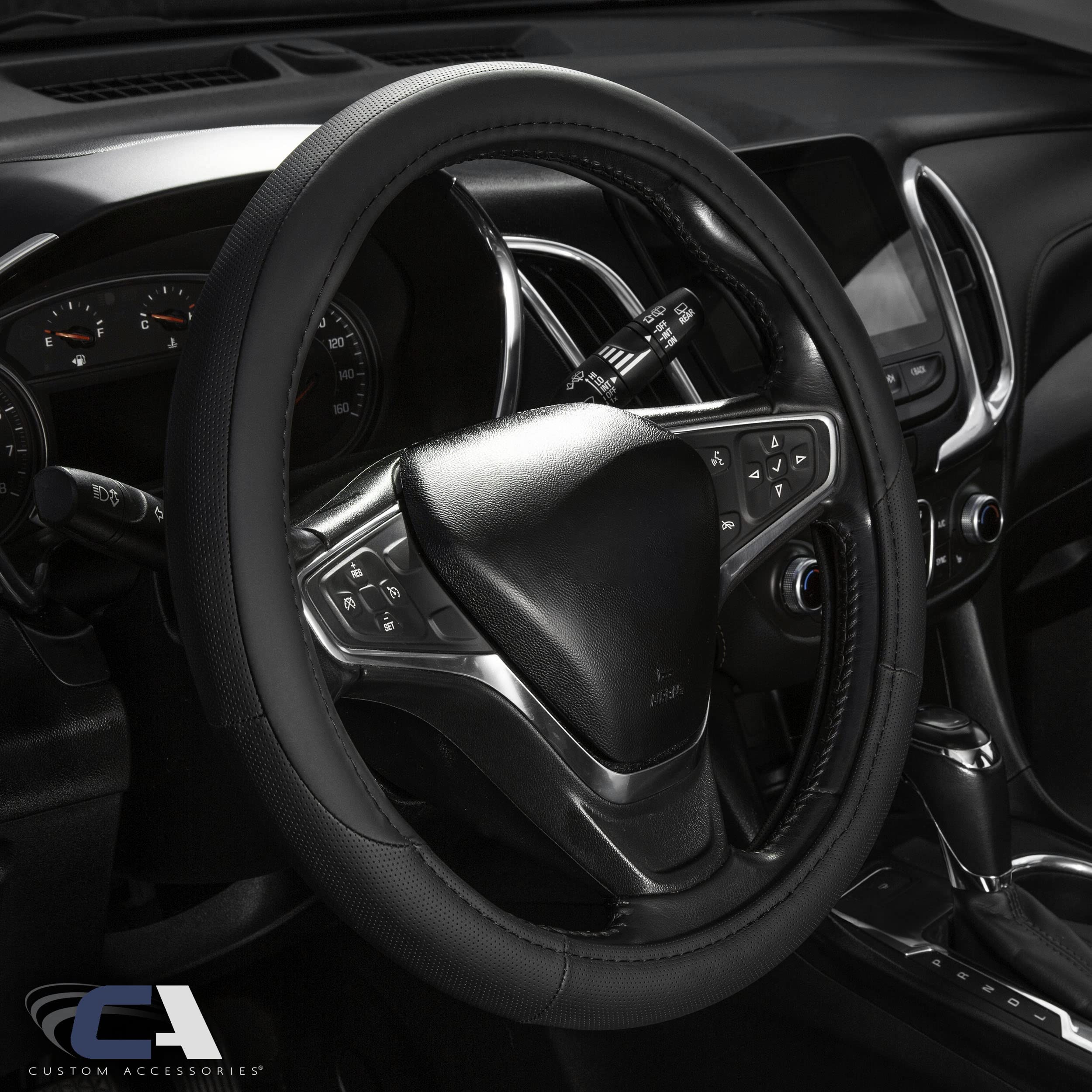 Vegan Leather Steering Wheel Cover - Custom Fit, Breathable Grips, Stylish Car Interior Accessories for Comfort & Safety - Perfect for Daily Commute, Road Trips & Luxury Cars (Black)