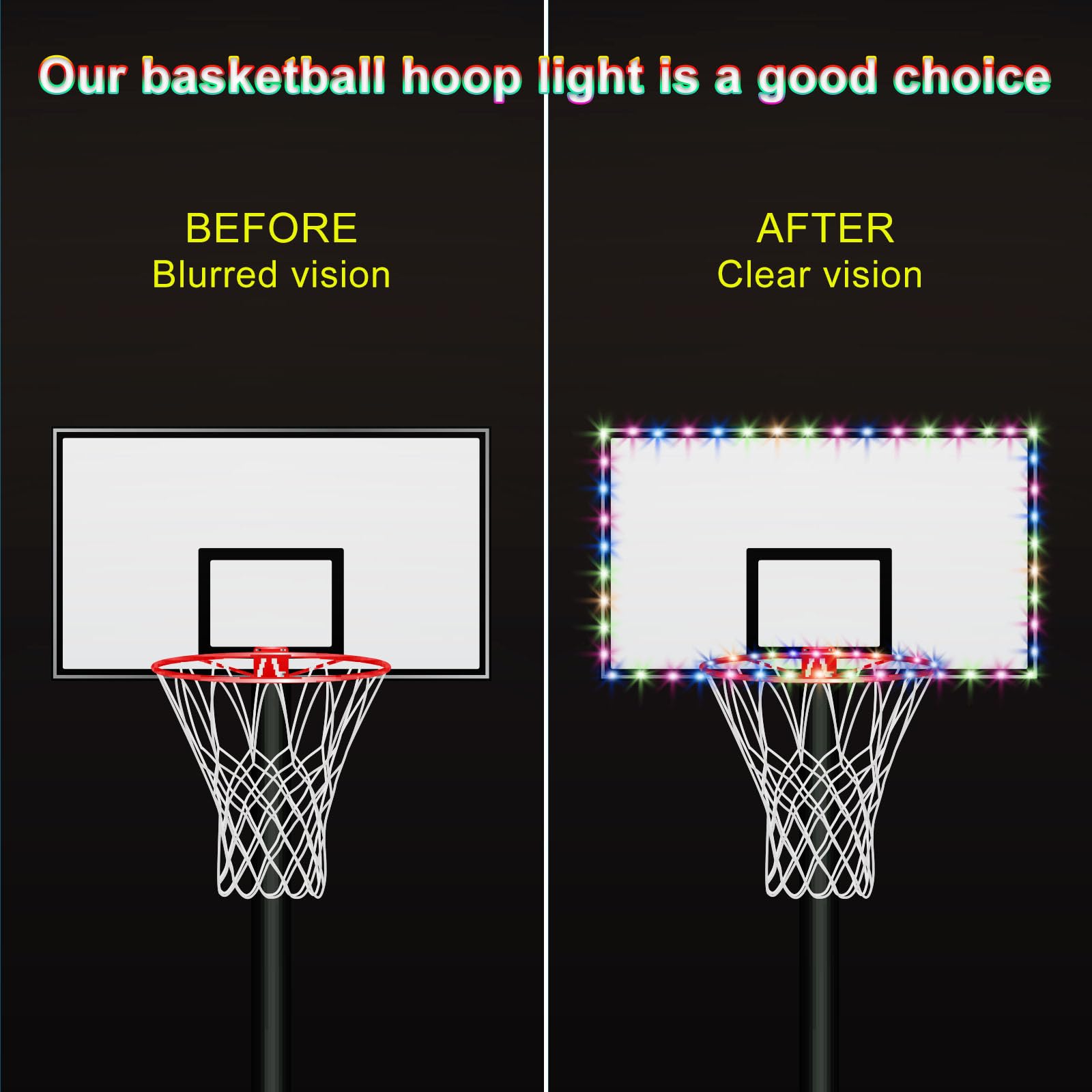 PATIKIL LED Basketball Hoop Light Set with Remote Control - Glow in The Dark Basketball Rim & Backboard Lights for Outdoor Night Games, Backyard Fun, and Luminous Nighttime Practice