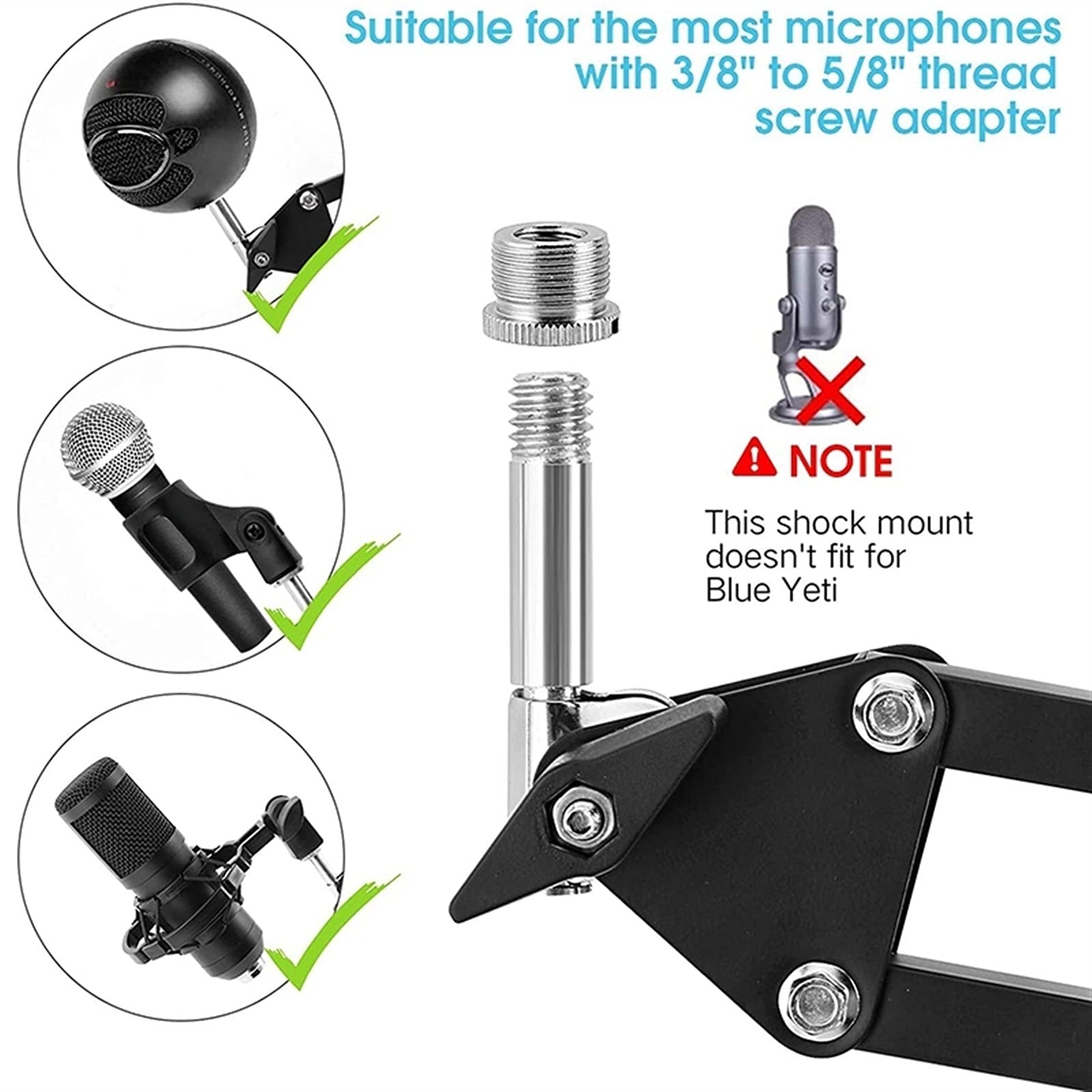 Adjustable Microphone Boom Arm Stand with Suspension Scissor - Compatible with Blue Snowball & Other Mics, Phone Holder - Black | Perfect for Podcasting, Streaming & Home Studio Recording