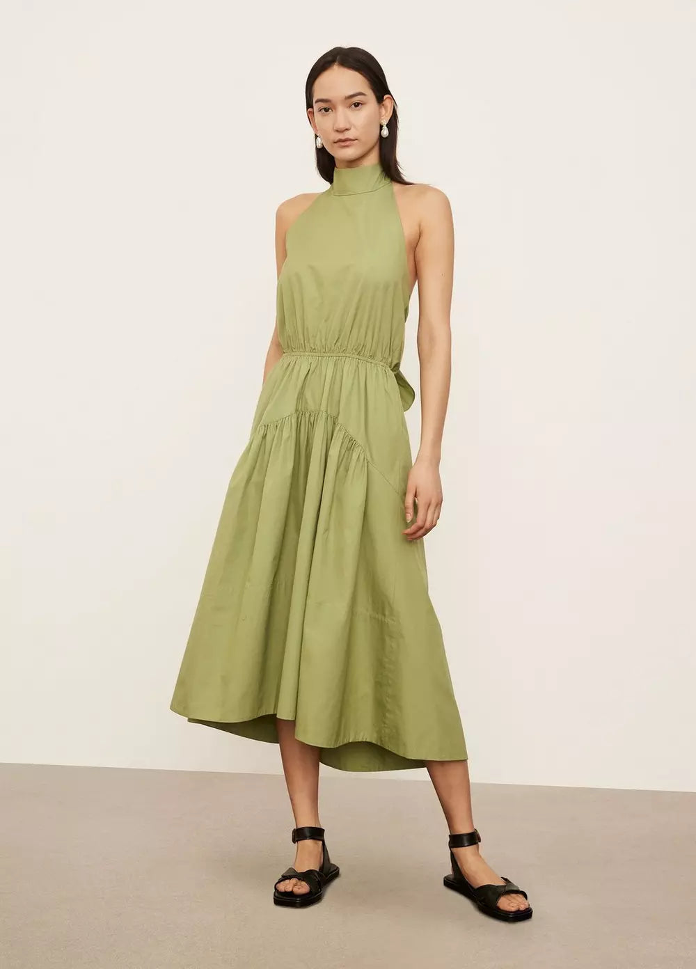 Elegant Draped Neck Halter Dress in Pistachio Green - Perfect for Summer Parties, Beach Vacations & Date Nights