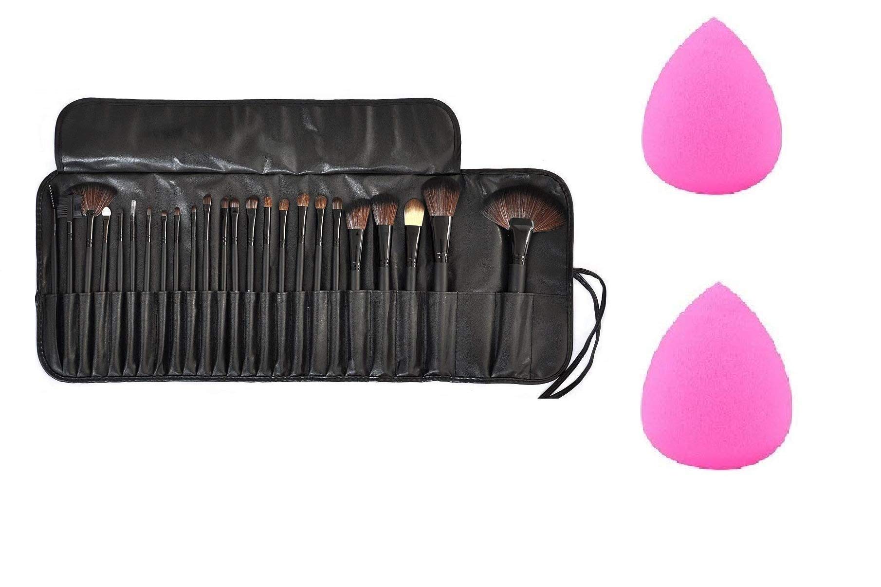 Premium 24-Piece MISS & MAM Fiber Bristle Makeup Brush Set with Leather Storage Pouch - Professional Cosmetic Brushes for Foundation, Blending, Contouring - Perfect for Travel & Home Makeup Kits