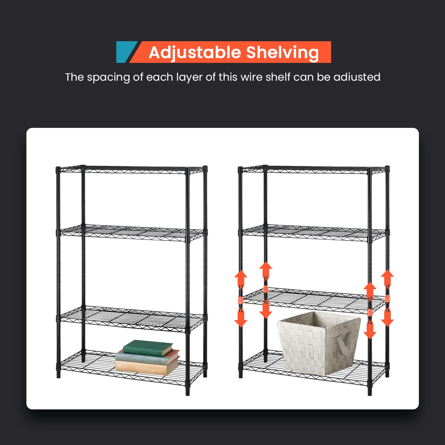 Adjustable NSF-Certified Metal Wire Shelving Unit - Heavy Duty Storage Rack for Small Spaces, Restaurants, Kitchens, Pantry & Garage (Black, 14