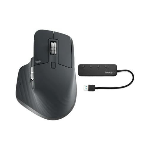 Logitech MX Master 3 Advanced Wireless Mouse & 4-Port USB Hub Bundle - Premium Productivity Combo for Office Work, Video Editing & Multi-Device Setup