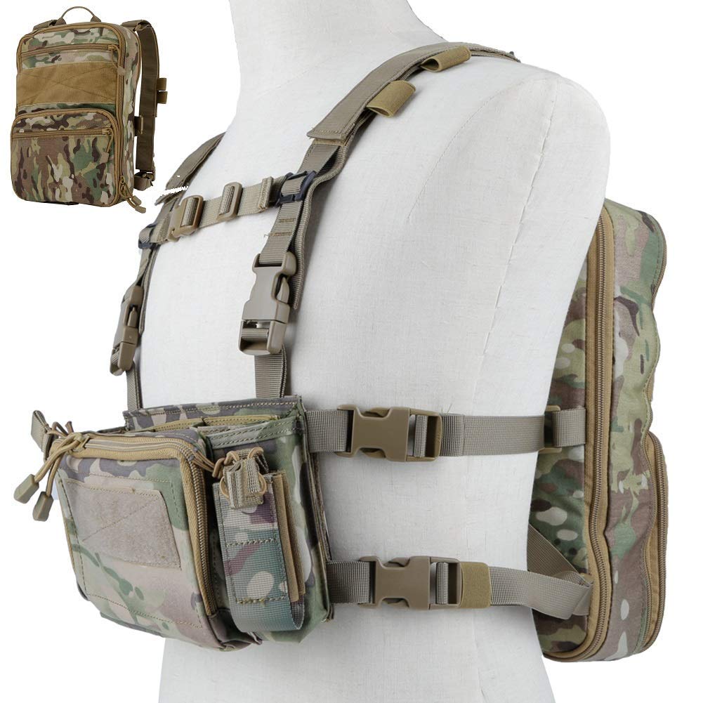 Kayheng Tactical Vest - Airsoft & Military Chest Rig with 5.56/9mm Magazine Pouch & MOLLE Compatible Flatpack Backpack - Perfect for Airsoft Games, Hunting, Outdoor Adventures & Tactical Training