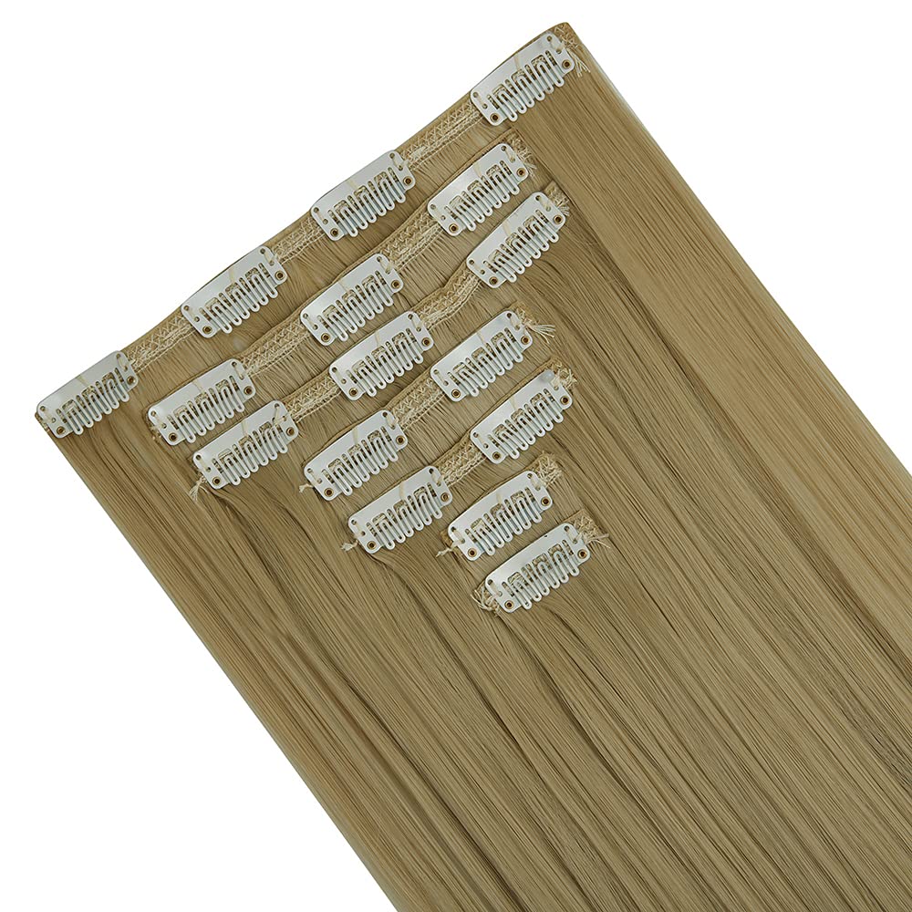 7PCS 16 Clips Long Straight Synthetic Hair Extensions for Women - Thick Full Head Double Weft Hairpieces in Ash Blonde | Perfect for Daily Styling, Parties & Special Occasions