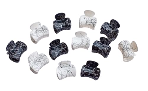 12 Pack Hair Claw Clips for Women & Girls - White & Black - Strong Hold Hair Clips for Ponytails, Buns & Updos - Perfect for Work, Gym & Everyday Styling