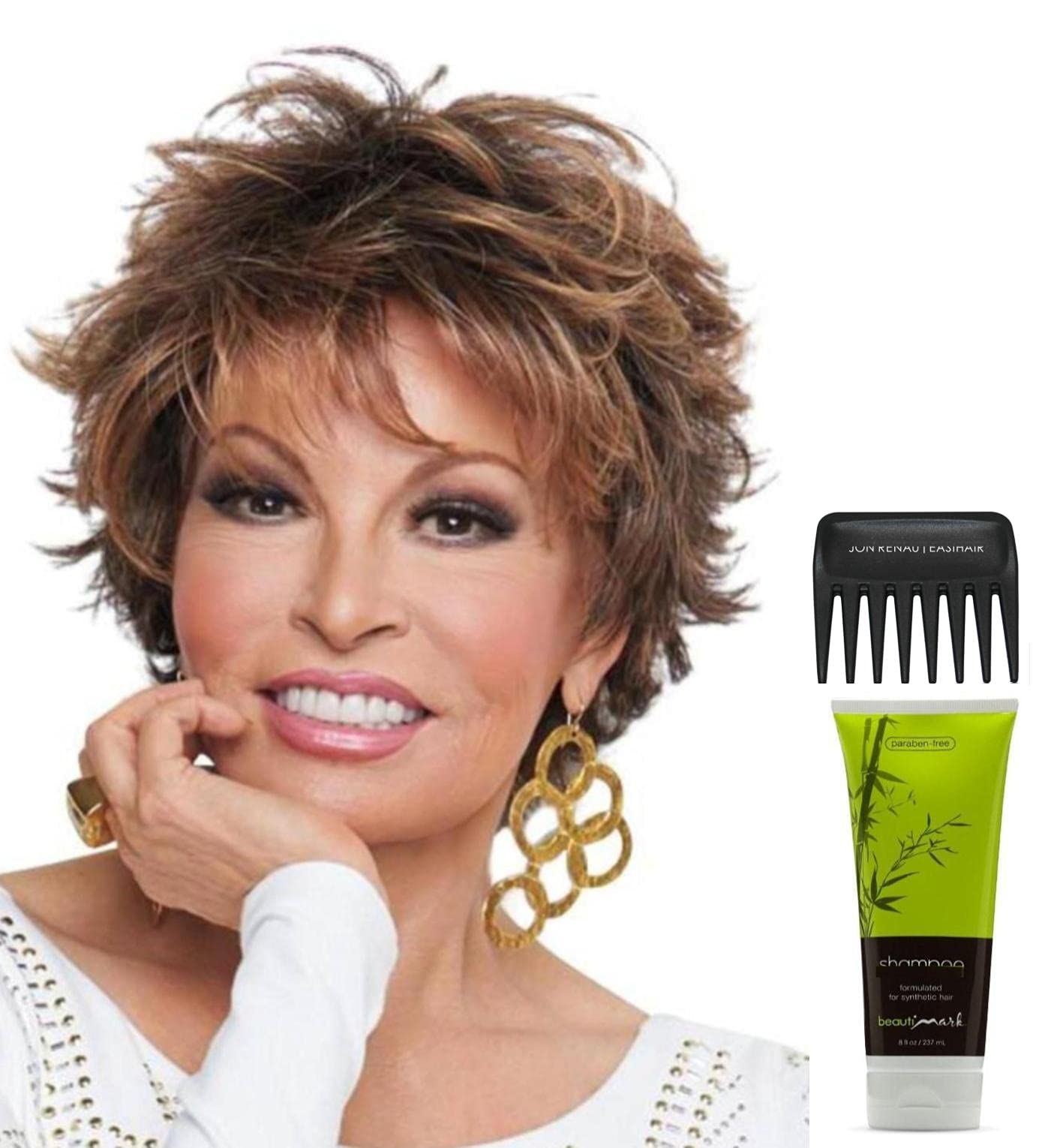 Raquel Welch Voltage Wig Bundle - 4 Piece Set with Synthetic Shampoo, Wide Tooth Comb & Styling Guide (Color R829S) | Perfect for Cosplay, Costume Parties & Everyday Hair Replacement