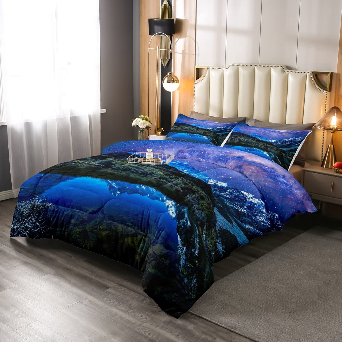 Galaxy Comforter Set - Queen Size Snow Mountain Starry Sky Bedding for Kids Boys Girls | Tie-Dye Marble Design, Natural Down Filling | Includes 1 Comforter & 2 Pillowcases | Perfect for Bedroom Decor, Sleepovers & Cozy Nights