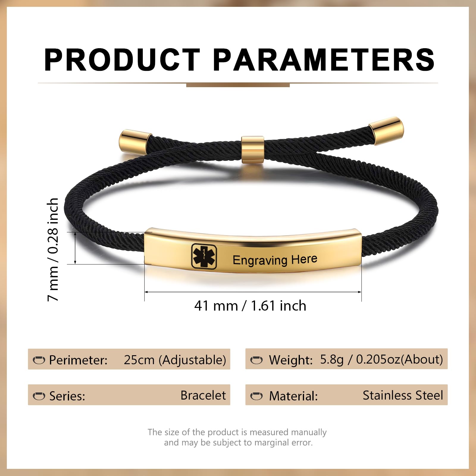Custom Engraved Medical Alert Bracelet for Men & Women - Personalized Emergency ID Bracelet with Text - Ideal for Allergies, Diabetes & Heart Conditions