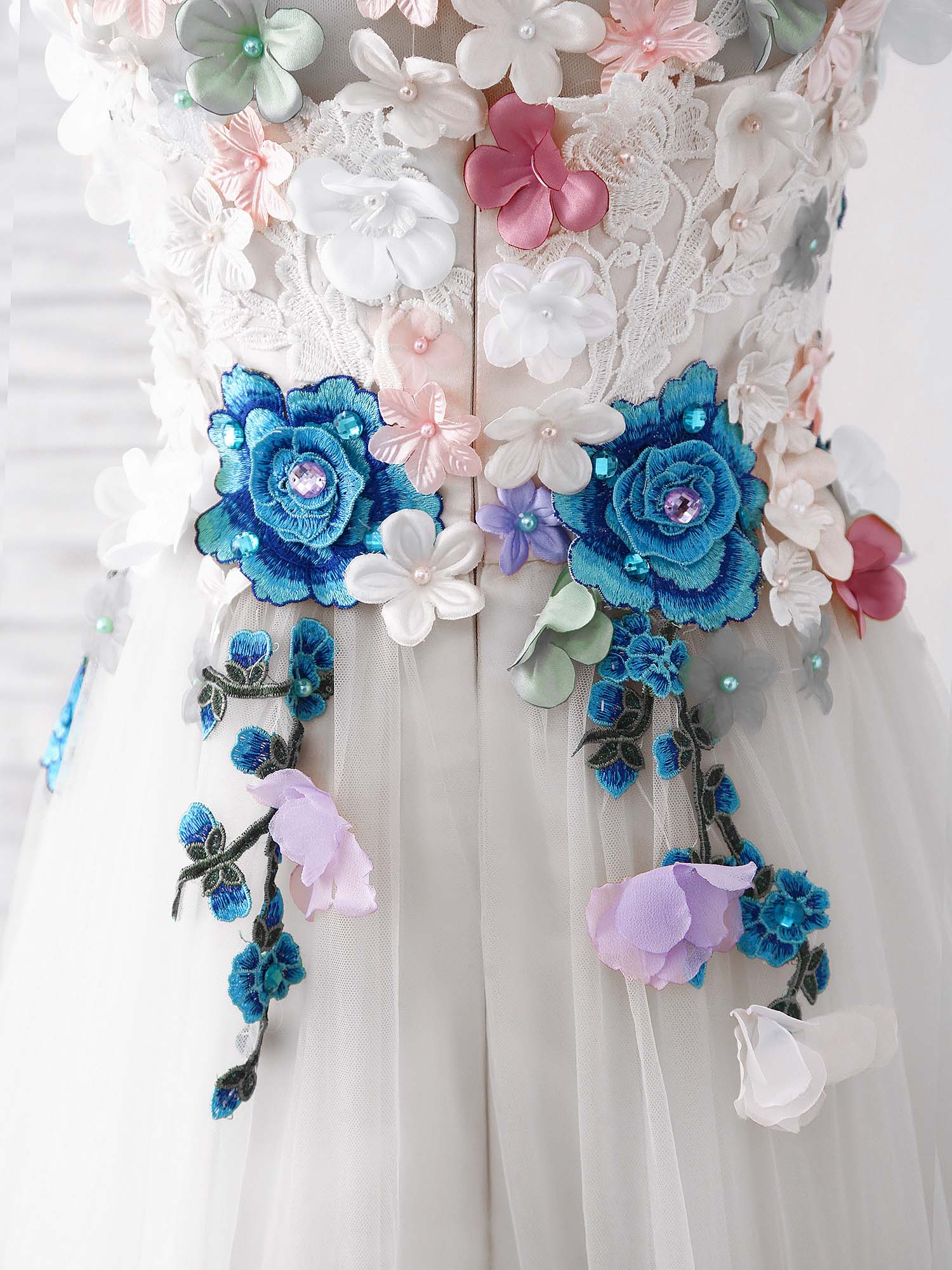 Elegant Ivory Tulle Lace Applique Long Prom Dress for Evening Gala, Homecoming Dance, Wedding Party & Special Occasions