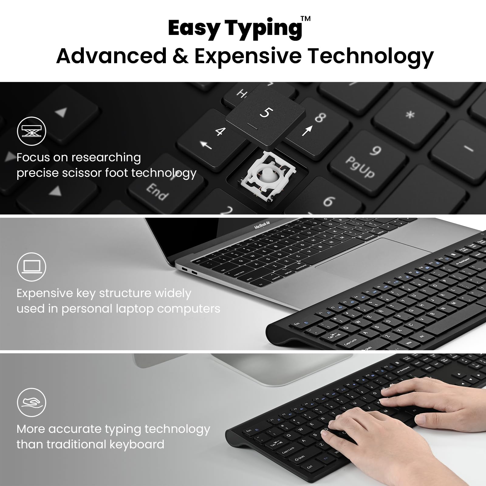Cimetech Wireless Keyboard and Mouse Combo - 2.4G USB Full-Size Ergonomic Wireless Keyboard with Adjustable Mouse for PC, Laptop, Mac, Windows (Black) - Perfect for Office Work, Gaming & Home Computing