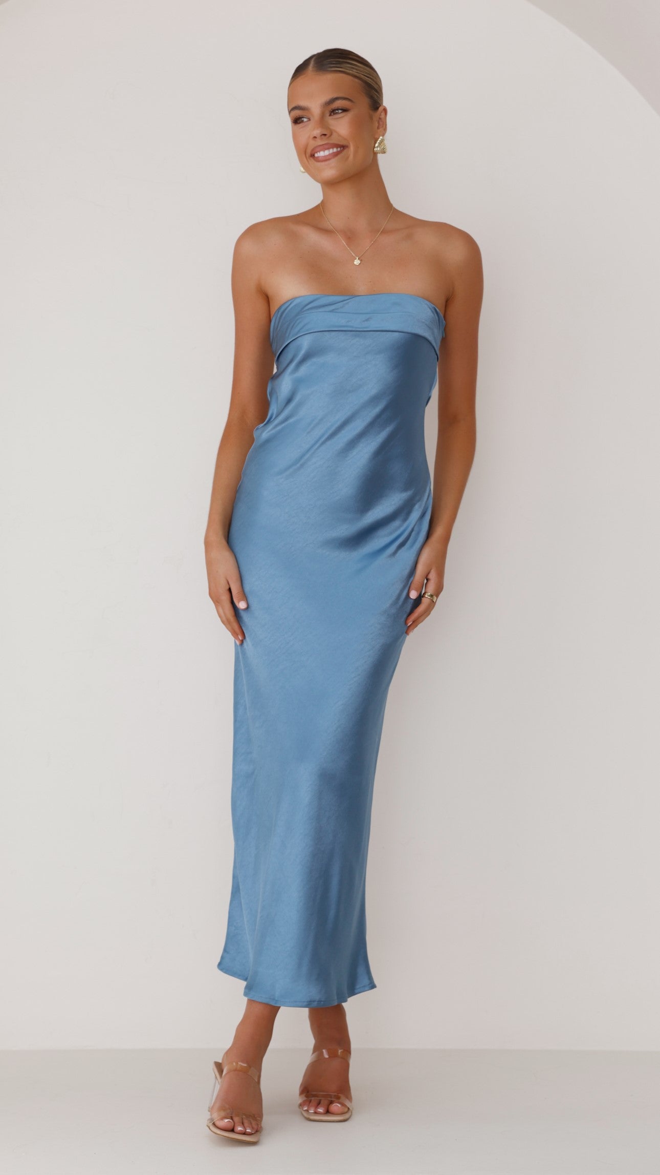 Gisele Maxi Dress for Women - Elegant Steel Blue Flowy Long Dress - Perfect for Beach Vacations, Summer Parties & Evening Events