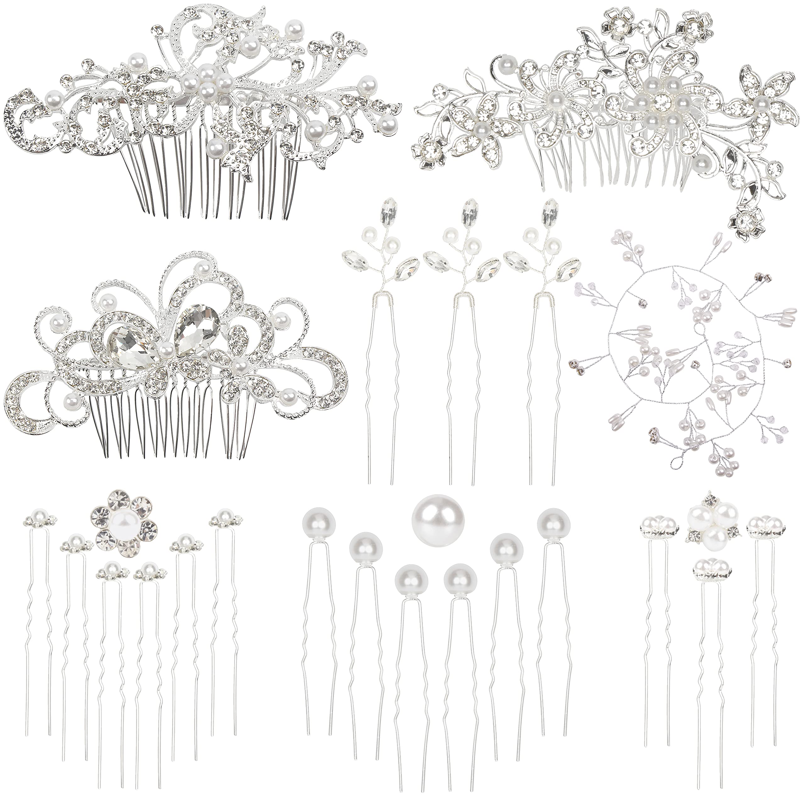 50Pcs Wedding Hair Combs - Rhinestone Pearl U-Shaped Bridal Hair Clips for Brides & Bridesmaids | Elegant Hair Accessories for Weddings, Prom & Special Occasions