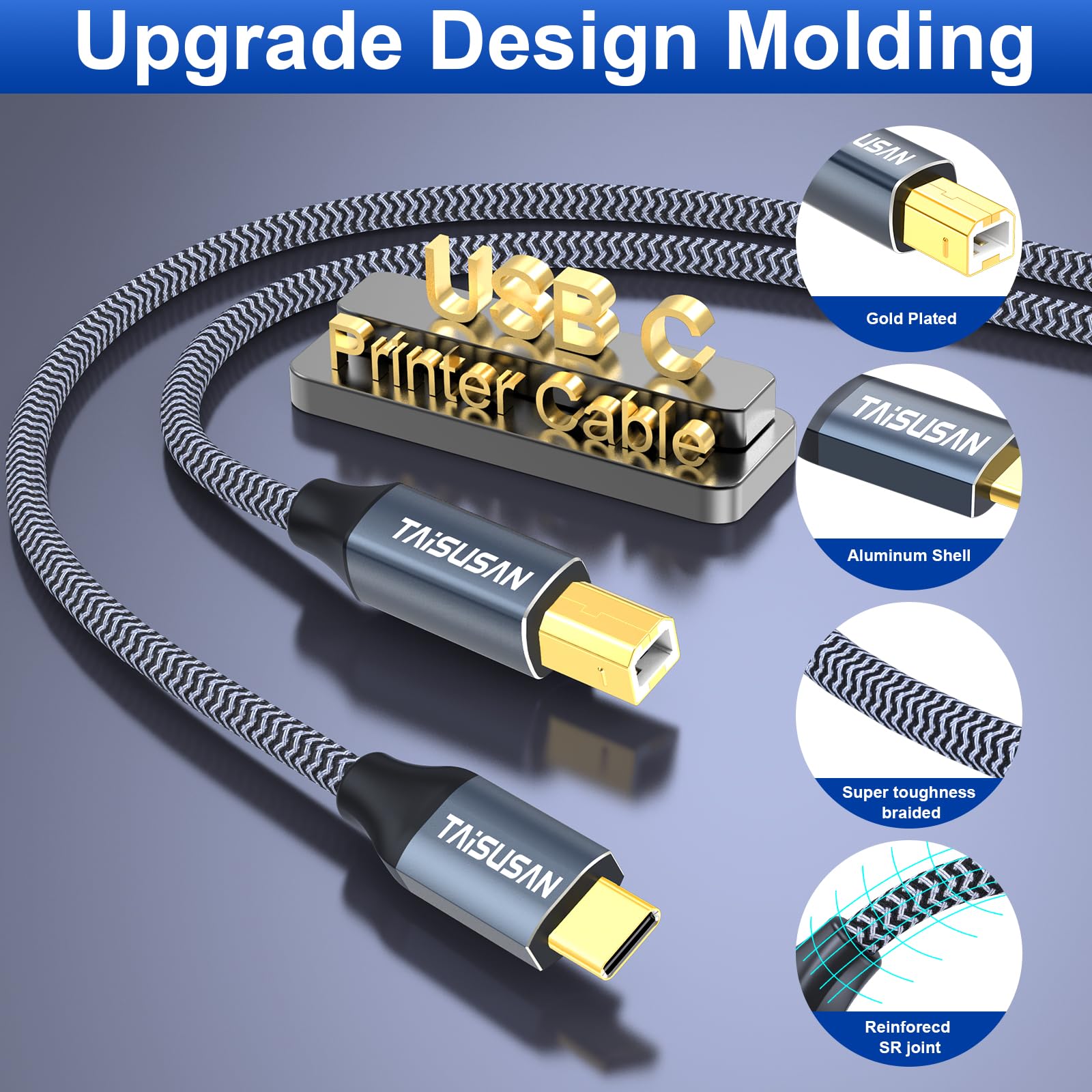 40ft USB C to USB B Printer Cable - High-Speed USB 2.0 Type C MIDI Cable for MacBook Pro/Air, Keyboards, Printers & Scanners - Perfect for Home Office, Studio & Long-Distance Connections