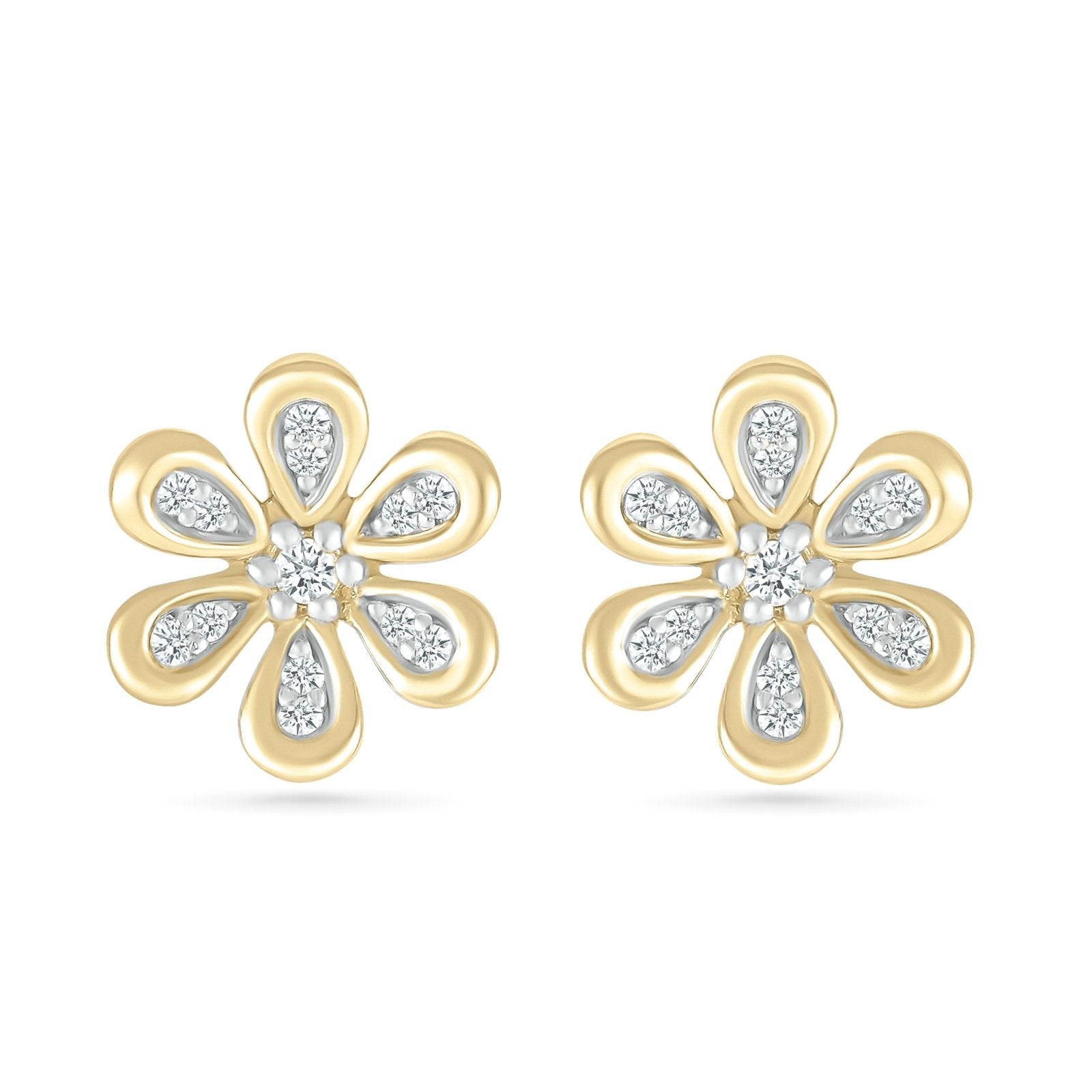 10k Yellow Gold Diamond Forget Me Not Stud Earrings - Dainty Floral Jewelry for Women, Perfect for Anniversary, Birthday & Valentine's Day Gifts