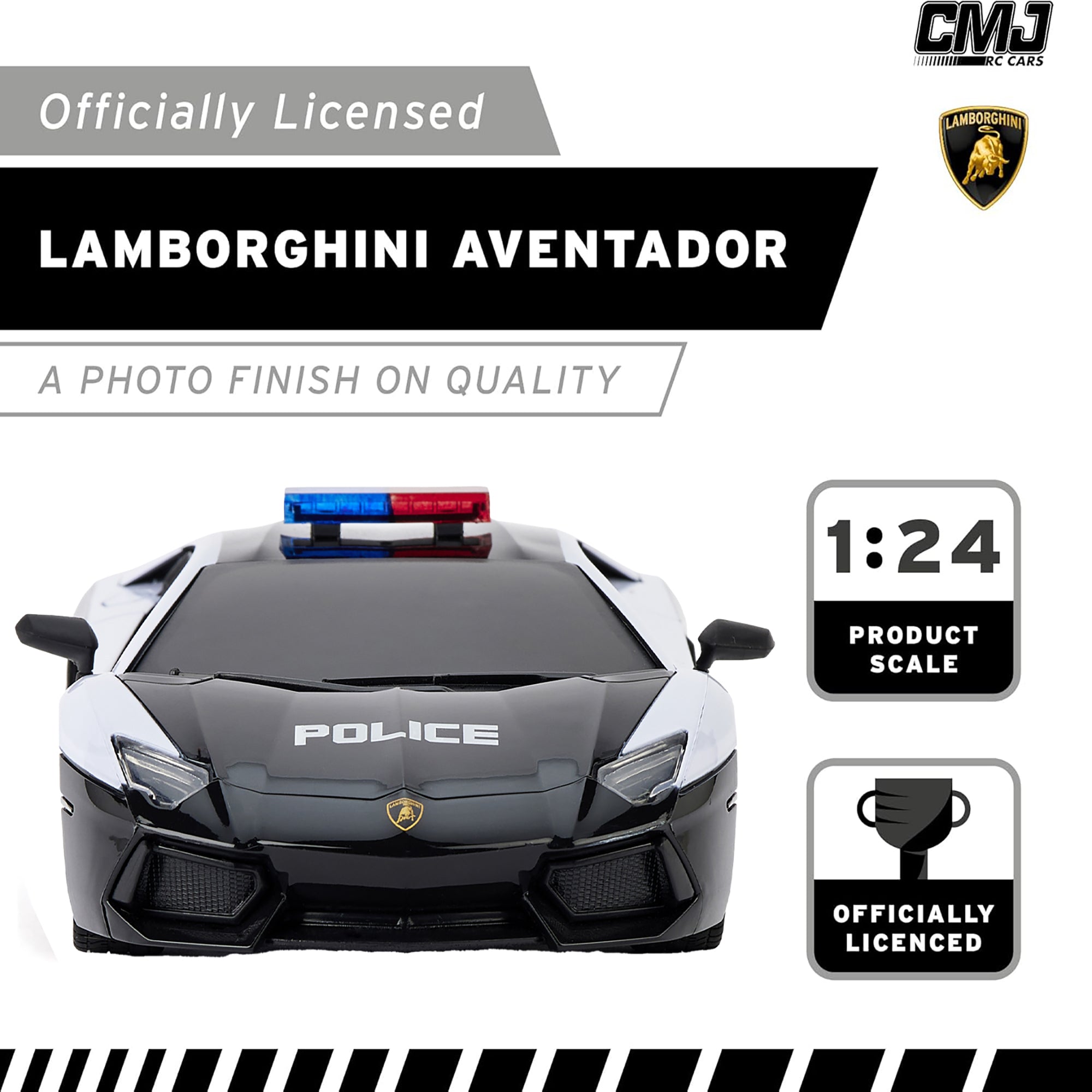 1:24 Scale Lamborghini Aventador Police RC Car - 2.4GHz Remote Control with LED Headlights - High Speed Electric Toy Car for Kids & Adults - Perfect for Indoor Racing, Outdoor Play & Collectors