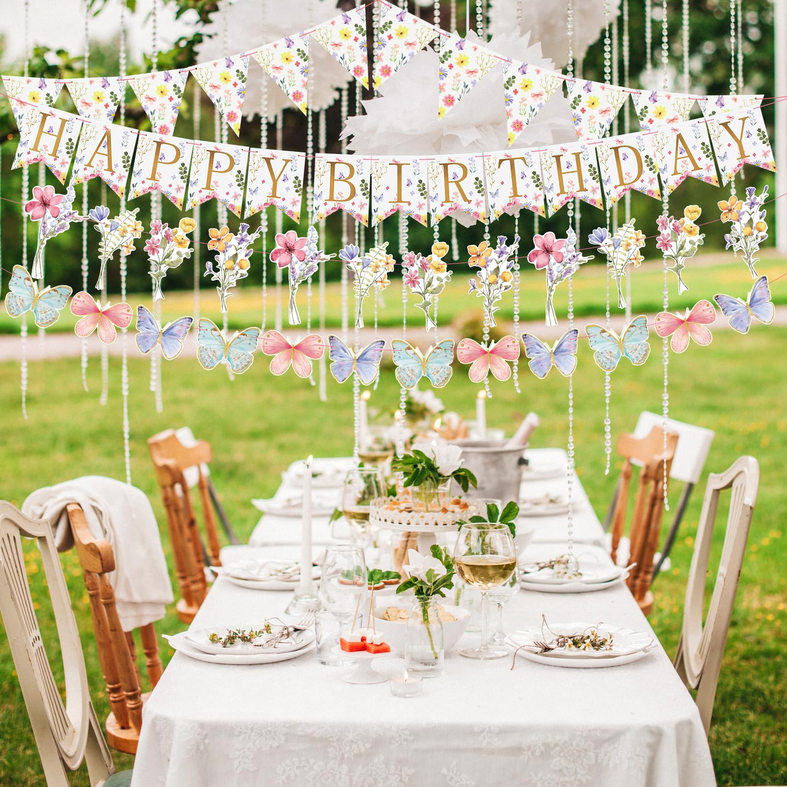 Floral Birthday Decorations - Elegant Flower Bouquet Garland & Party Banners for Girls & Women | Perfect for Birthday Parties, Baby Showers & Bridal Showers