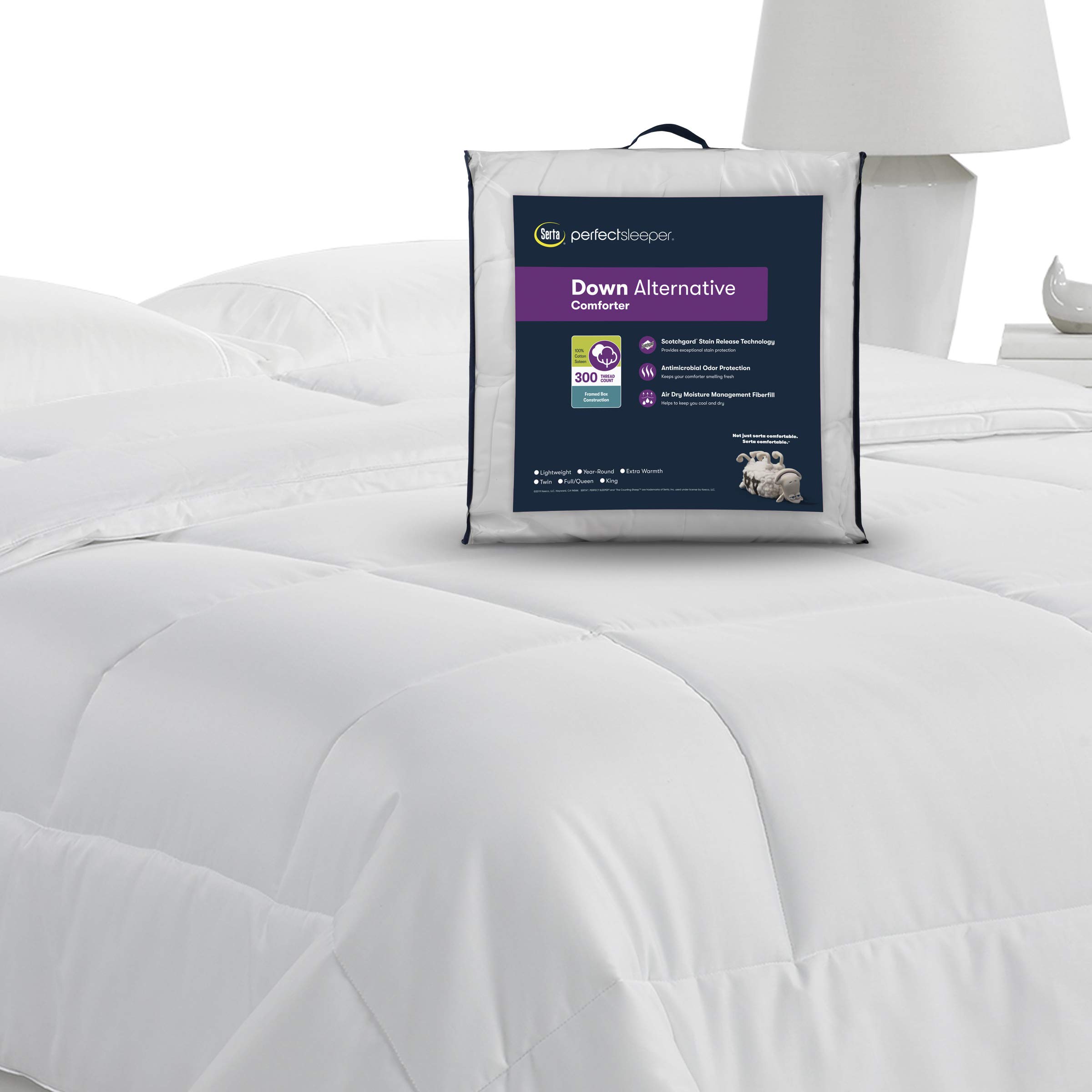Serta Extra Warmth Quilt-Stitched Down Alternative Comforter - Twin Size, White | Hypoallergenic Fiber Fill Bedding for Winter & Cold Nights - Perfect for Guest Rooms, Dorms & Cozy Bedrooms