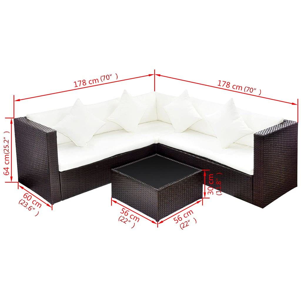 4-Piece Brown Poly Rattan Garden Lounge Set with Cushions - Outdoor Patio Furniture for Deck, Porch, Lawn & Backyard Relaxation