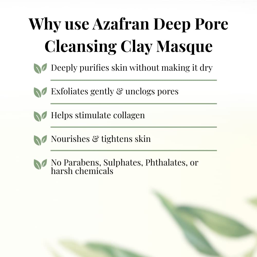 **Azafran Natural Deep Pore Cleansing Clay Mask – Removes Dead Skin, Blackheads & Unclogs Pores | Detoxifying Clay Mask for Normal & Oily Skin – Men & Women | 50g | Perfect for Spa Nights & Skincare Routines**
