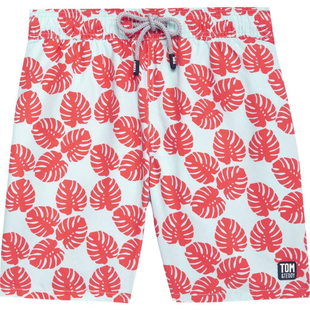 Tom & Teddy Men's Quick-Dry Swim Trunks with Leaf Print - Comfortable Beach Shorts for Swimming, Vacation & Summer Activities