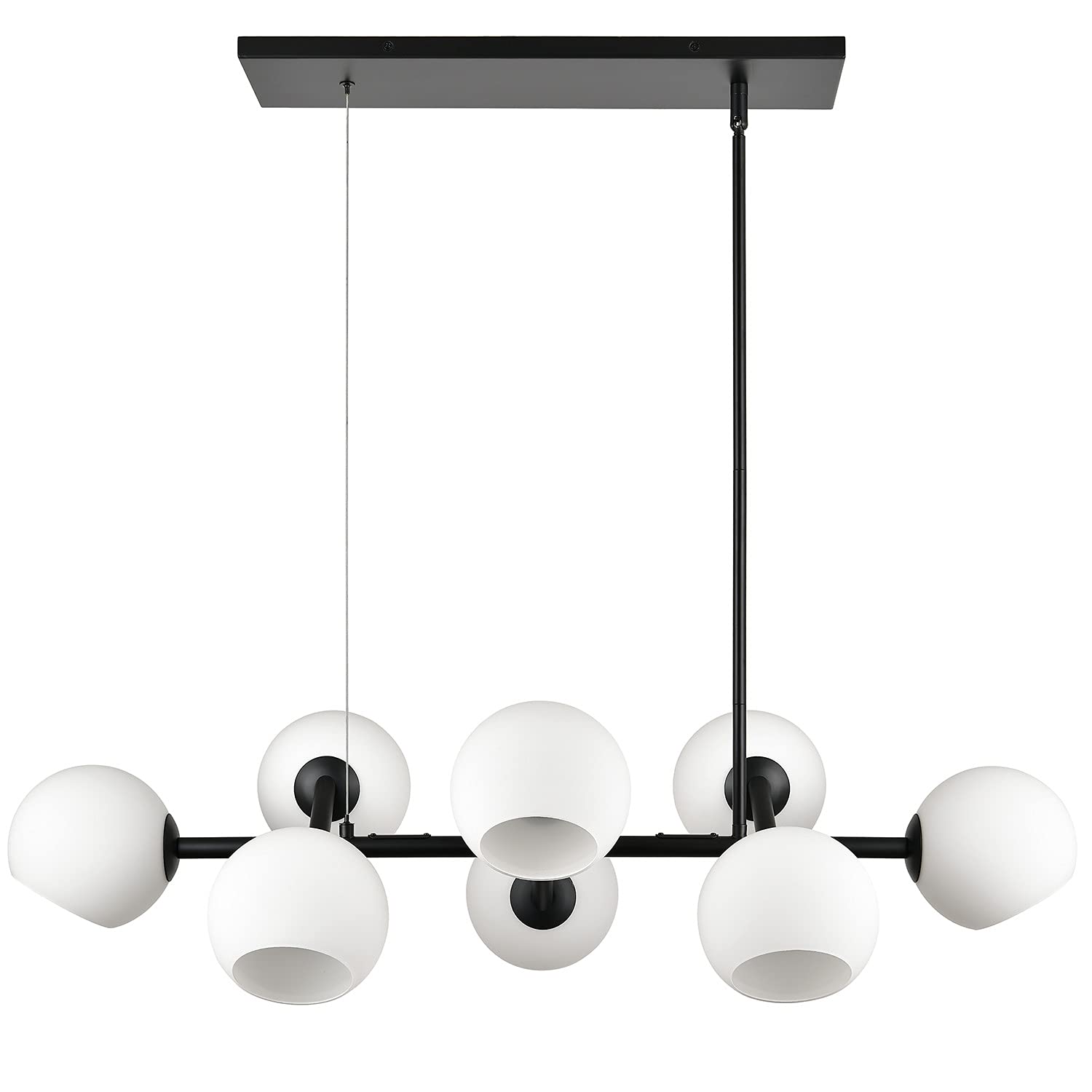 8-Light Black Modern Linear Chandelier - Rectangular Farmhouse Dining Room Light Fixture with Frosted Glass Globes - Perfect for Kitchen Islands, Dining Tables & Contemporary Spaces - UL Listed
