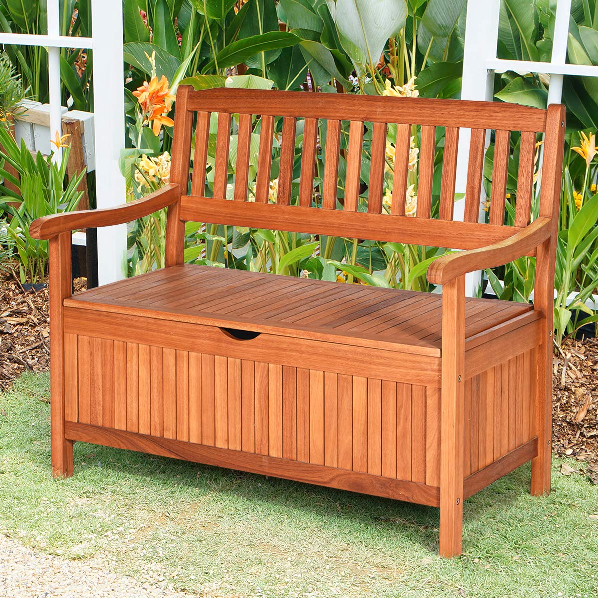 BETTARY 53 Gal Weatherproof Wooden Outdoor Storage Bench with Waterproof Liner & Armrests - Patio, Garden, Deck, Porch & Balcony Furniture for Outdoor Seating and Storage