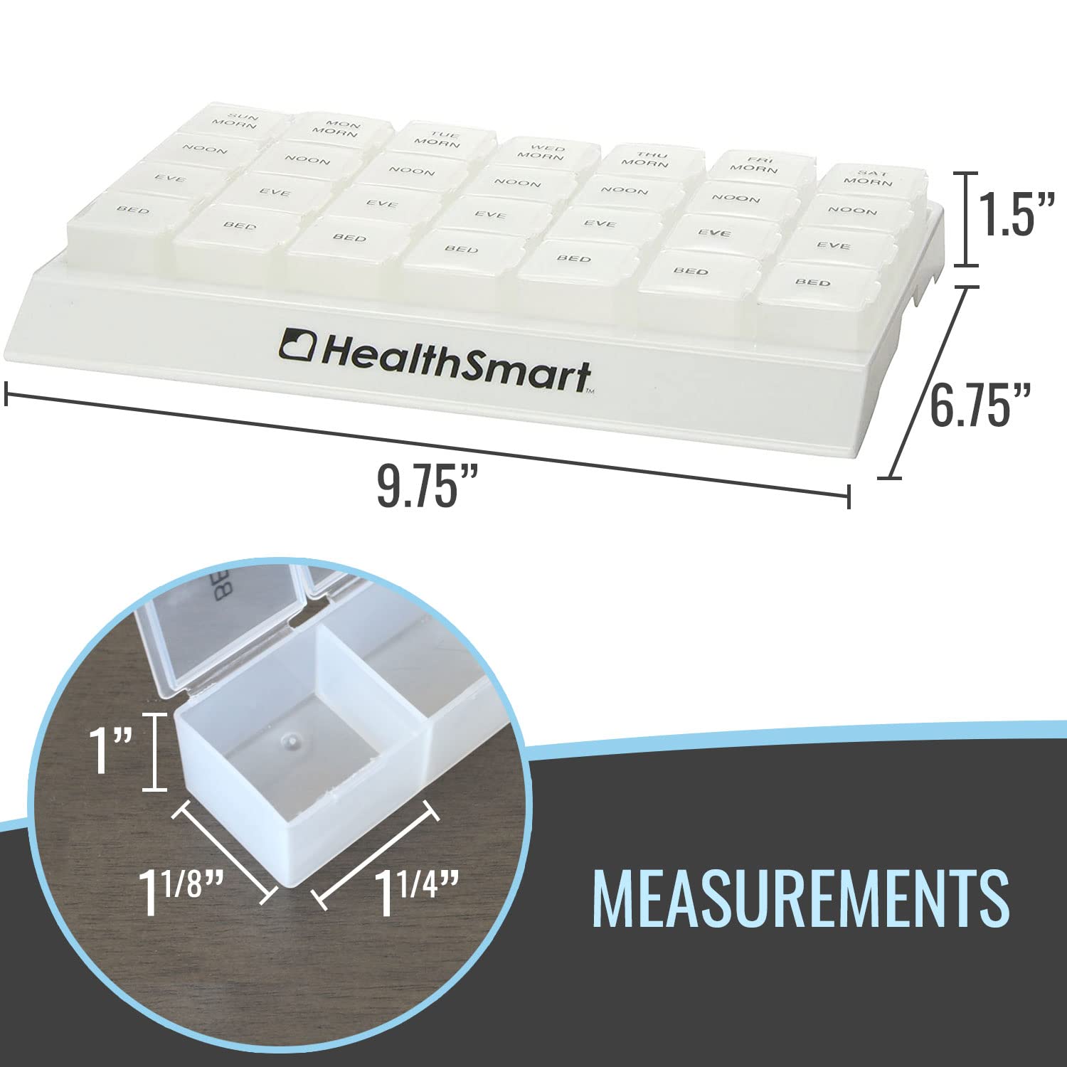 HealthSmart Weekly Pill Organizer - 3 Times Daily Medicine Box for Morning, Noon & Evening - Portable Travel Pill Case with Clear Storage Tray (1-Pack) - Perfect for Home, Office & Travel Medication Management