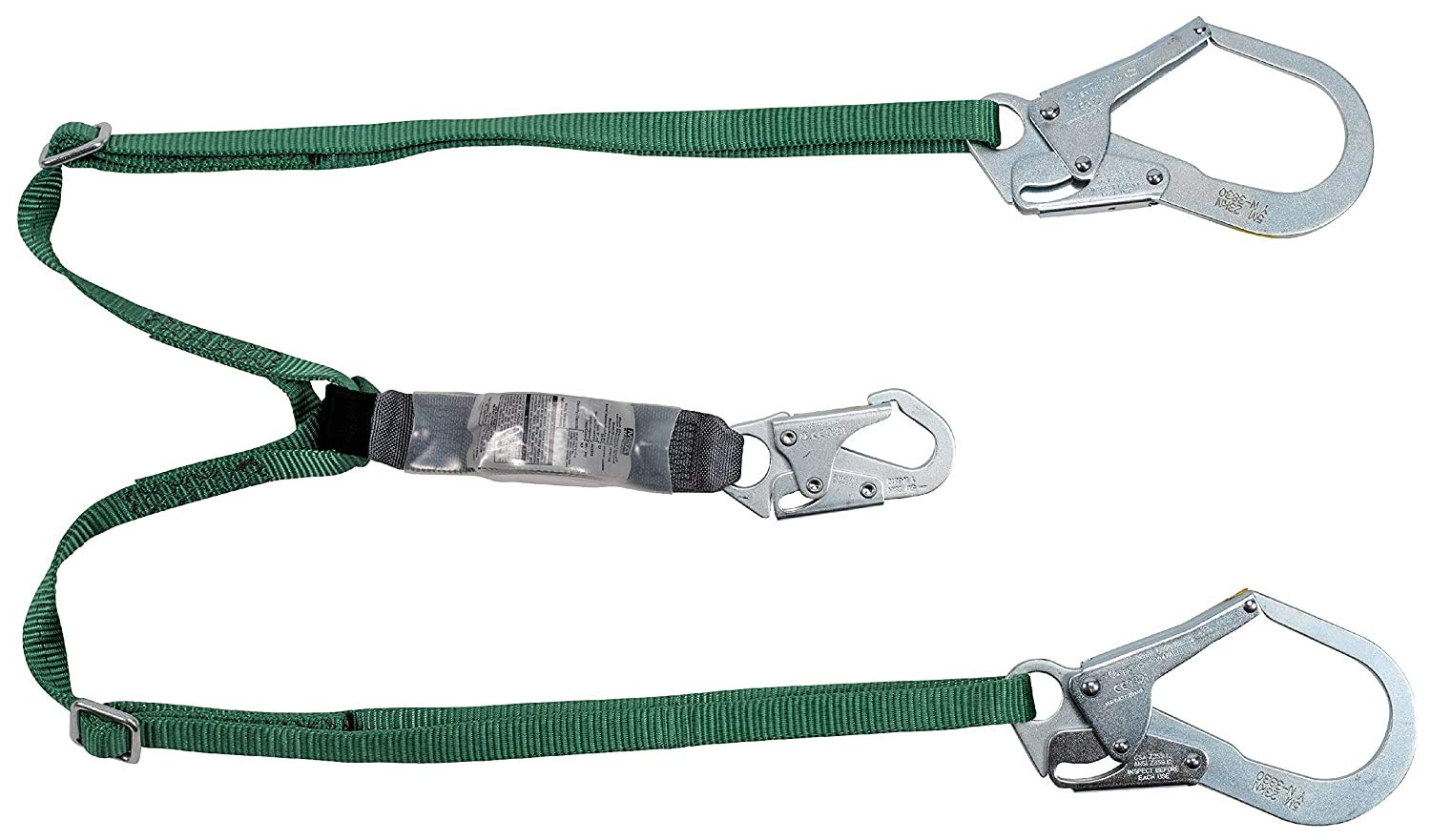 MSA 10191758 V-Series Shock Absorbing Safety Lanyard - 6ft Twin-Leg Fall Protection with 36CL Large Snap Hooks, Adjustable Polyester Webbing for Construction, Roofing & Industrial Work (Durable, Energy Absorbing)