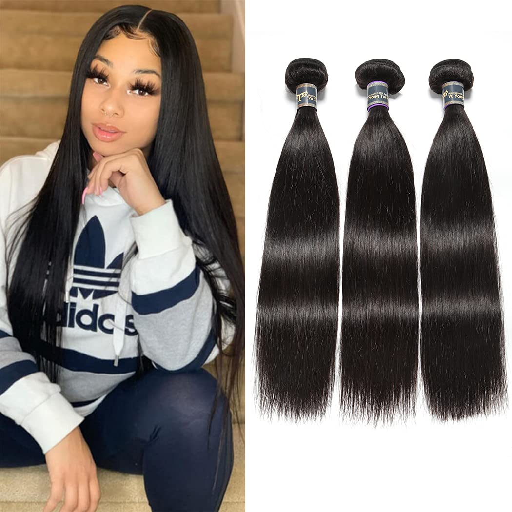 9A Grade 22 24 26 Inches 100% Virgin Human Hair Extensions - 3 Bundles Straight Hair Wefts 1B Color for Women | Natural Look for Daily Styling, Parties & Special Occasions