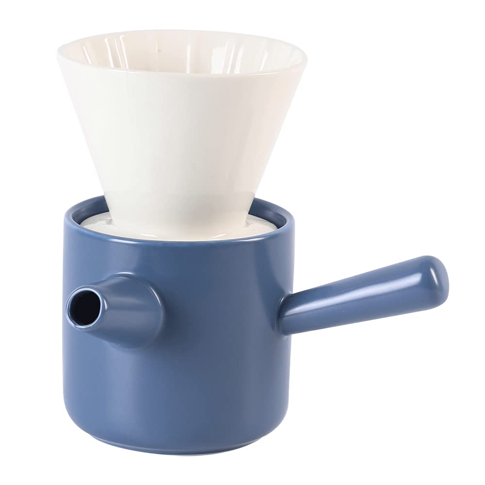 Premium Ceramic Pour Over Coffee Maker with Handle - Blue Drip Coffee Server & Filter Set - Perfect Gift for Coffee Lovers - Ideal for Home Brewing, Office Use & Camping Trips