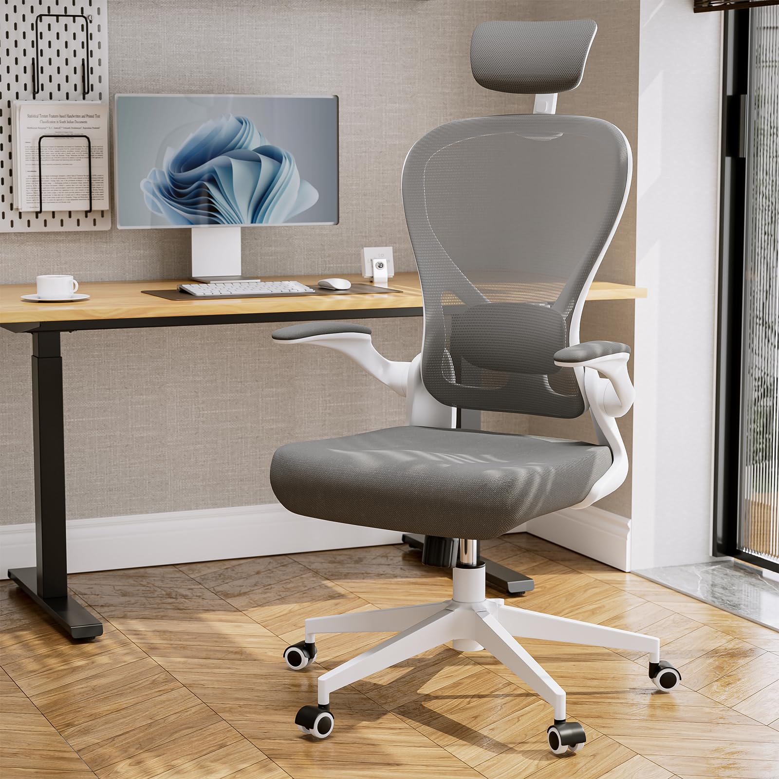 Frylr Heavy Duty Office Chair - Ergonomic Big and Tall Desk Chair with Supportive Mesh Back, 400lbs Weight Capacity, Grey - Perfect for Home Office, Gaming, and Executive Workspaces