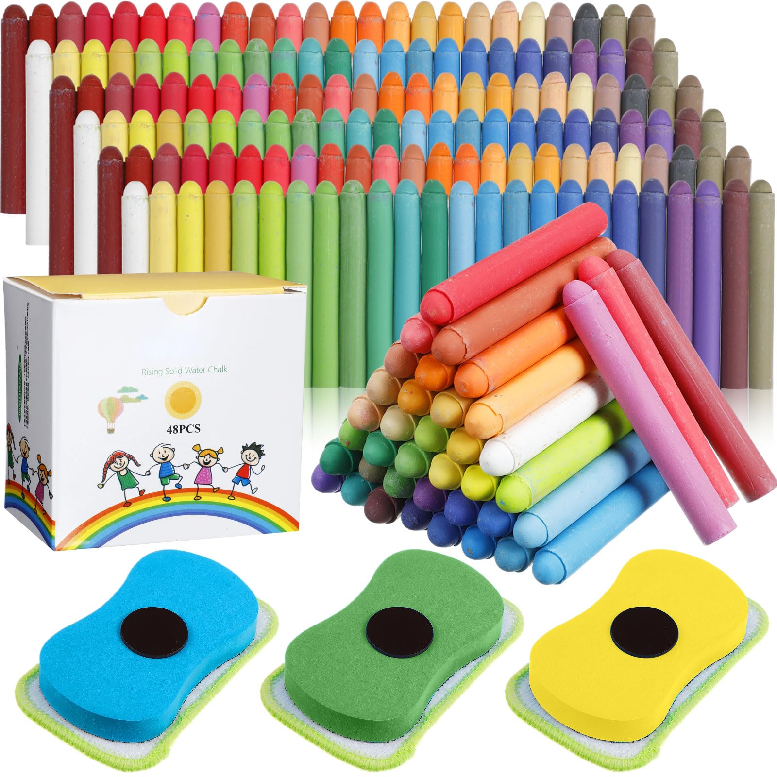 Harloon 144 Pcs Dustless Chalk Set with Eraser - Non-Toxic Colored & White Chalkboard Chalk for Classroom, School Supplies, Teachers - Perfect for Blackboard Drawing, Writing & Educational Activities (Colorful)