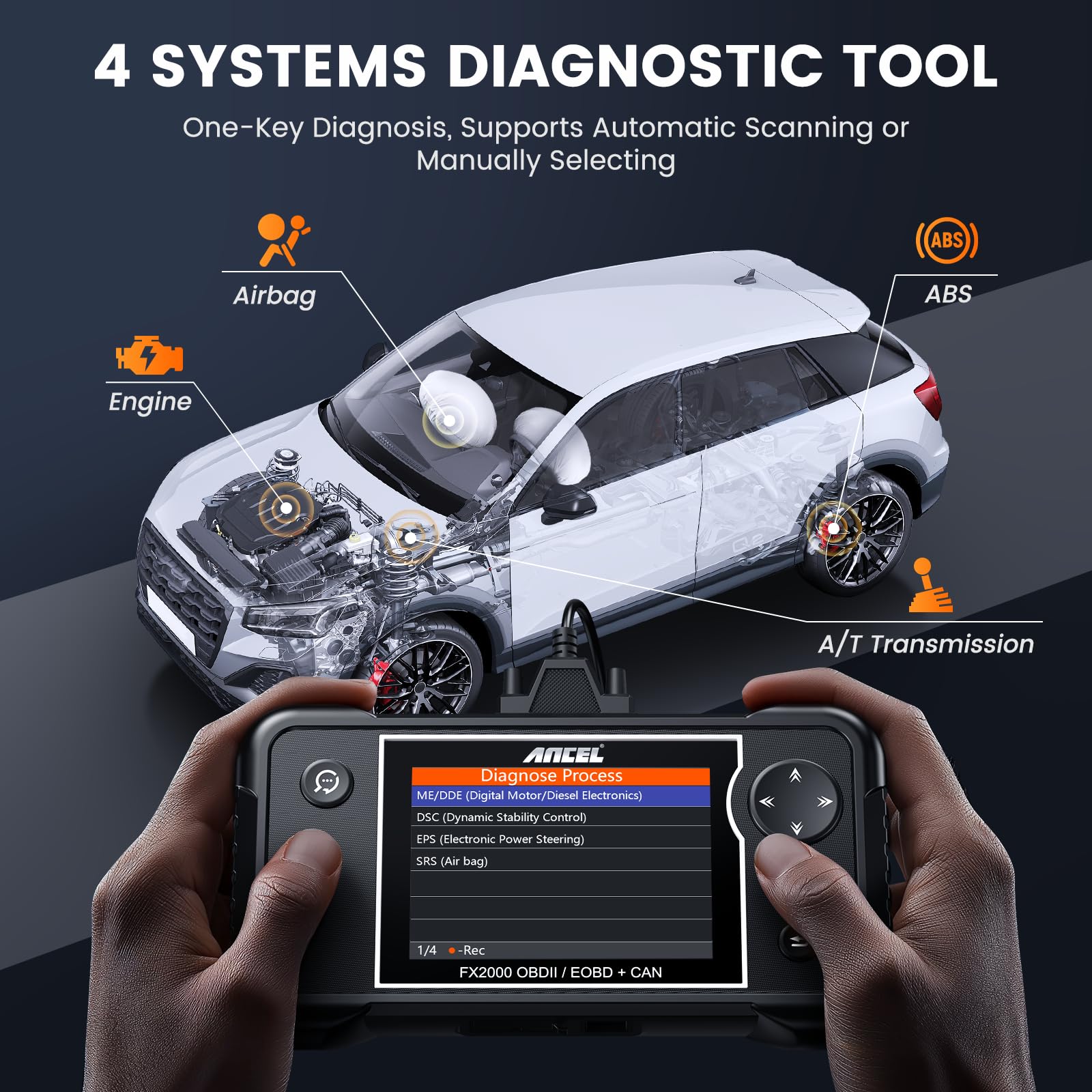 ANCEL FX2000 OBD2 Scanner - Professional Car Diagnostic Tool for ABS, SRS, Transmission & Airbag Systems | Engine Code Reader with Lifetime Free Updates | Perfect for Mechanics & DIY Auto Repairs