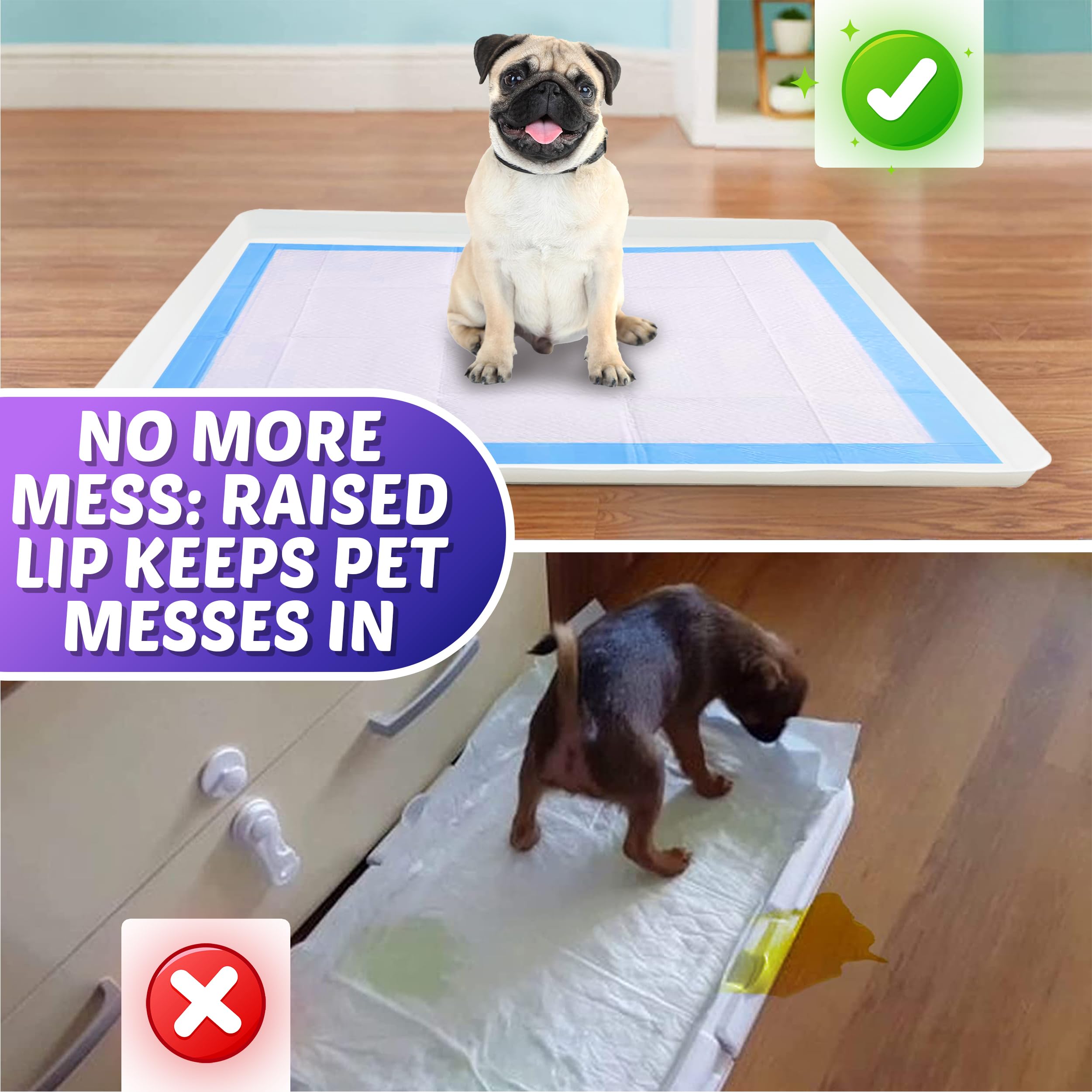 Skywin Dog Pad Holder Tray for 27.5 x 44 Inches Training Pads - White, Easy to Clean & Store, Non-Slip Silicone Wee Wee Pad Holder, No Spill Pee Pad Tray for Dogs - Perfect for Indoor Potty Training, Kennels & Small Spaces