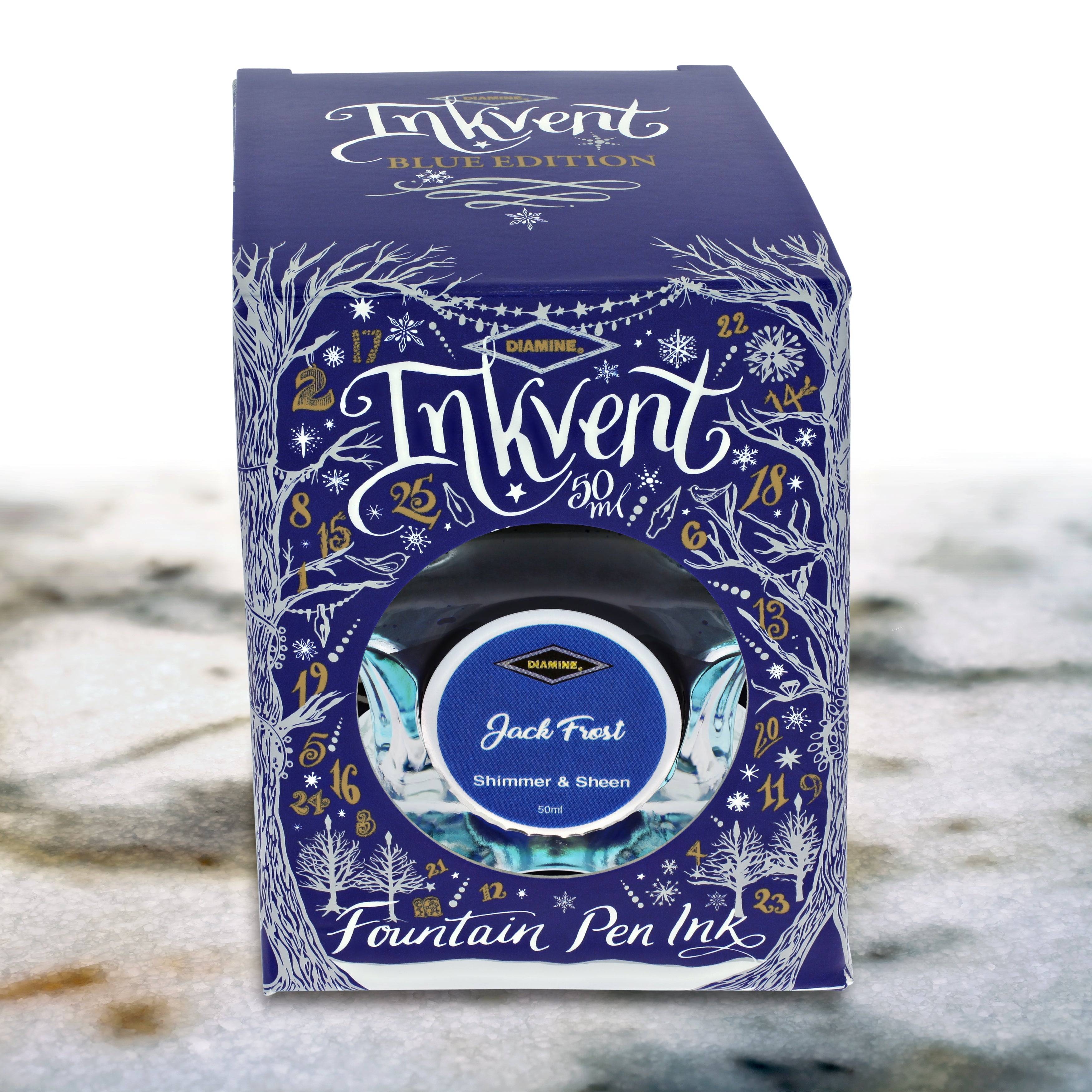 Diamine Inkvent Blue Edition Shimmer & Sheen Bottled Ink - Jack Frost 50mL | Premium Fountain Pen Ink for Calligraphy, Journaling & Artistic Writing