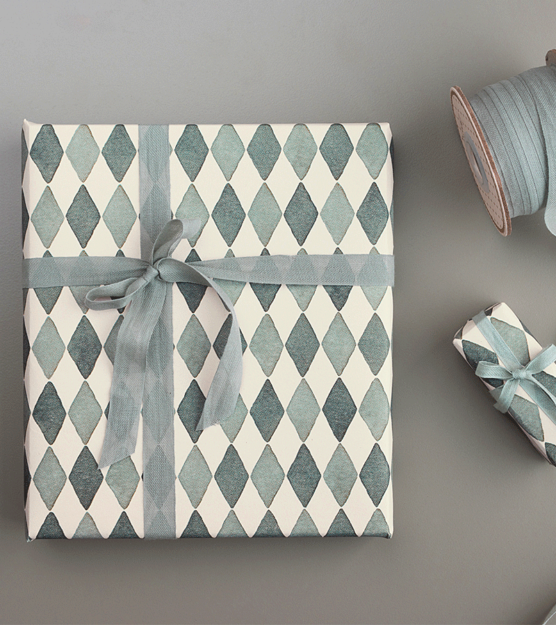 10m Roll of Blue Harlequin Wrapping Paper by Maileg - Premium Gift Wrapping for Birthdays, Christmas & Party Decorations