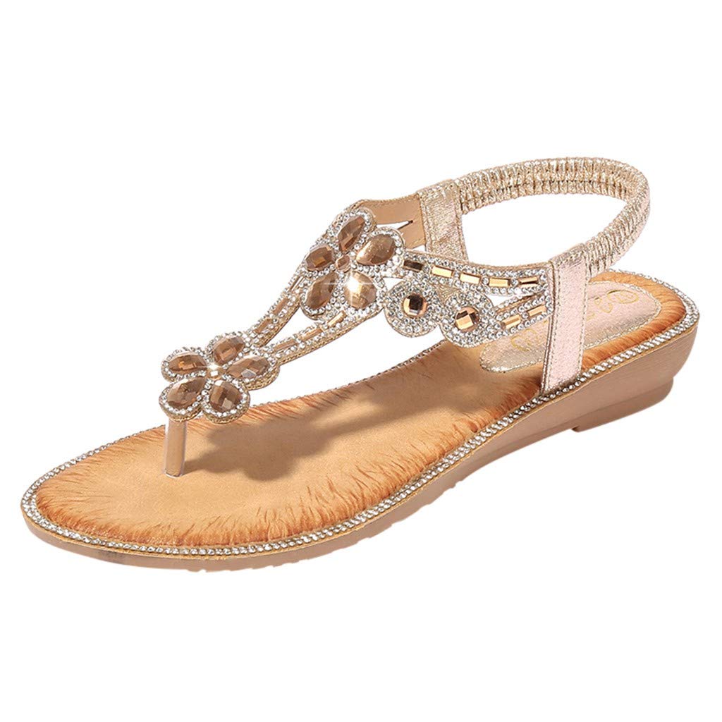 Women's Bohemian Rhinestone Pearl Flat Sandals - Stylish Thong Gladiator Sandals with Bling for Open Toe Dress | Perfect for Beach, Summer Outfits & Casual Occasions