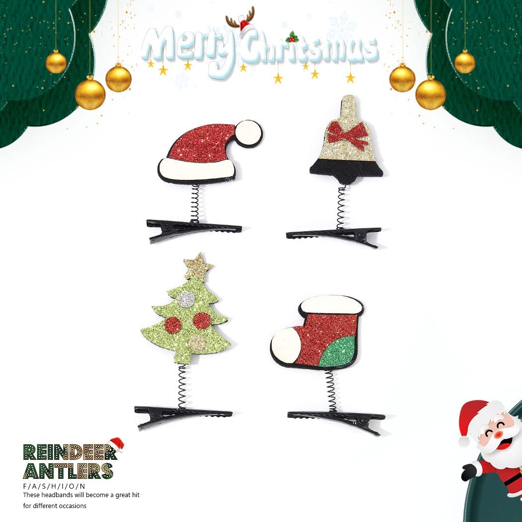 Santa Claus & Reindeer Christmas Hair Clips Set - Festive Holiday Hair Accessories for Women & Girls (4PCS) - Perfect for Christmas Parties, Family Gatherings & Holiday Photos