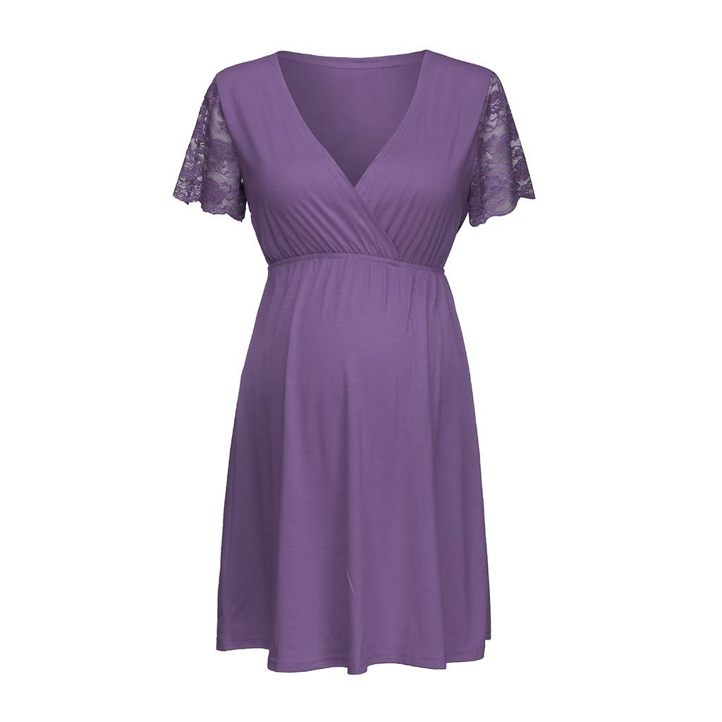Maternity Nursing Dress for Women - Lace Trim Nightgown & Nursing Dress for Pregnancy - Comfortable Breastfeeding & Maternity Wear for New Moms (Perfect for Hospital, Home & Postpartum Recovery)
