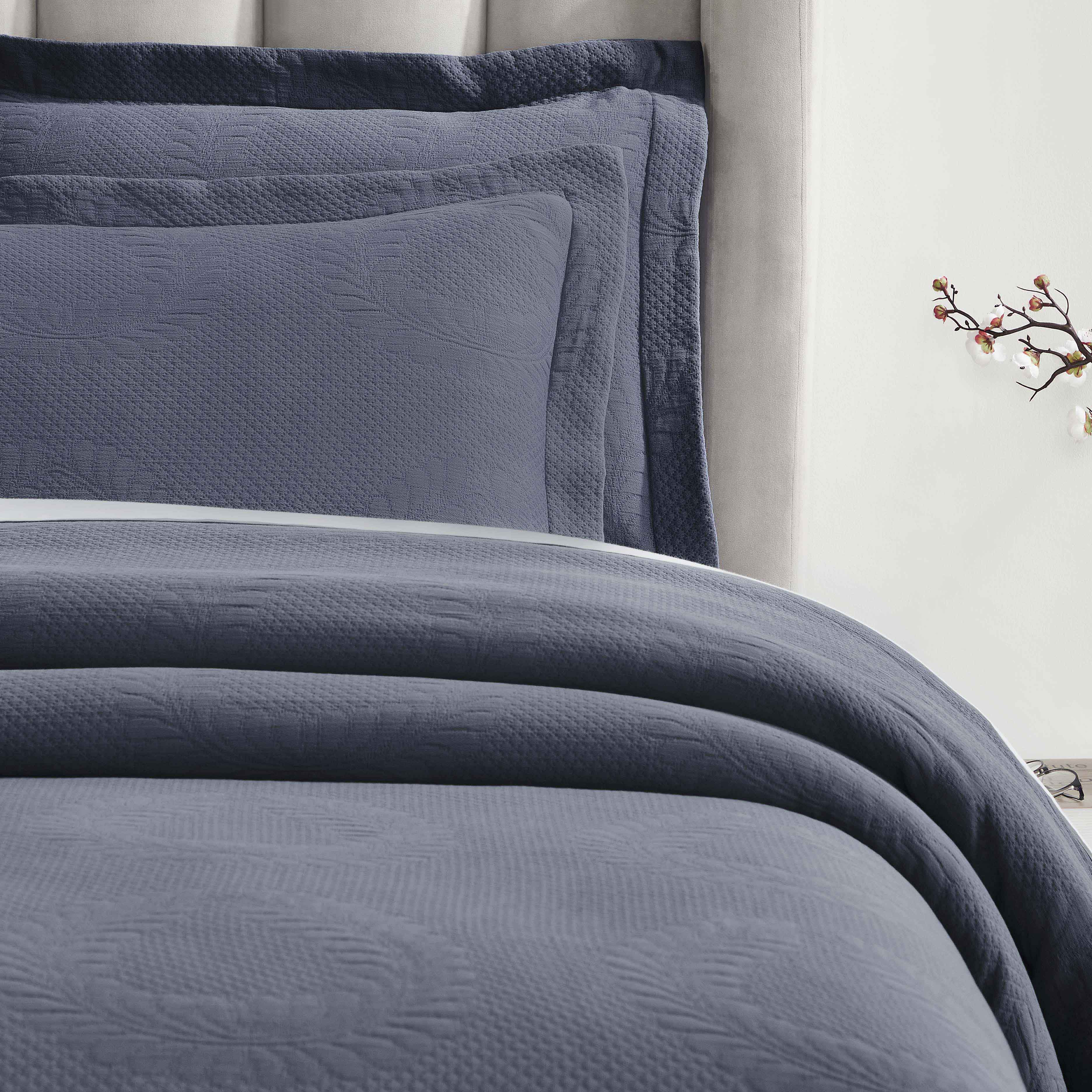 Peploi Cotton Medium Weight Matelasse Bedspread & Sham Set - Queen Size, Luxury Textured Bed Cover for Master Bedroom, Guest Room & Dorm Decor