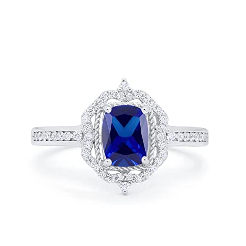14K White Gold Simulated Blue Sapphire CZ