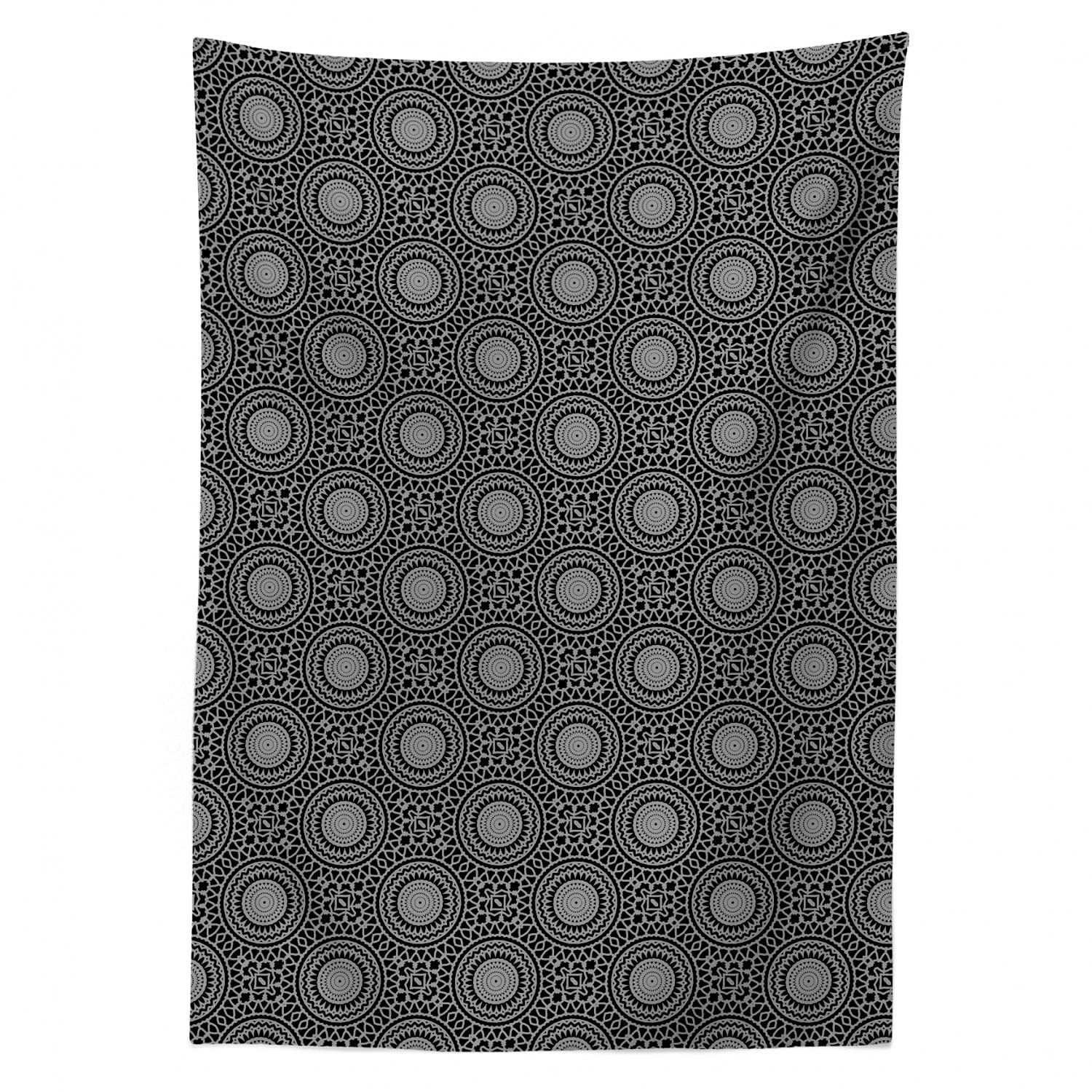 Ambesonne Charcoal Grey Satin Tablecloth 60x90 Inches – Modern Mandala Design Round Elements Rectangle Dining Table Cover for Kitchen, Dining Room, Parties & Events – Pale Taupe Home Decor