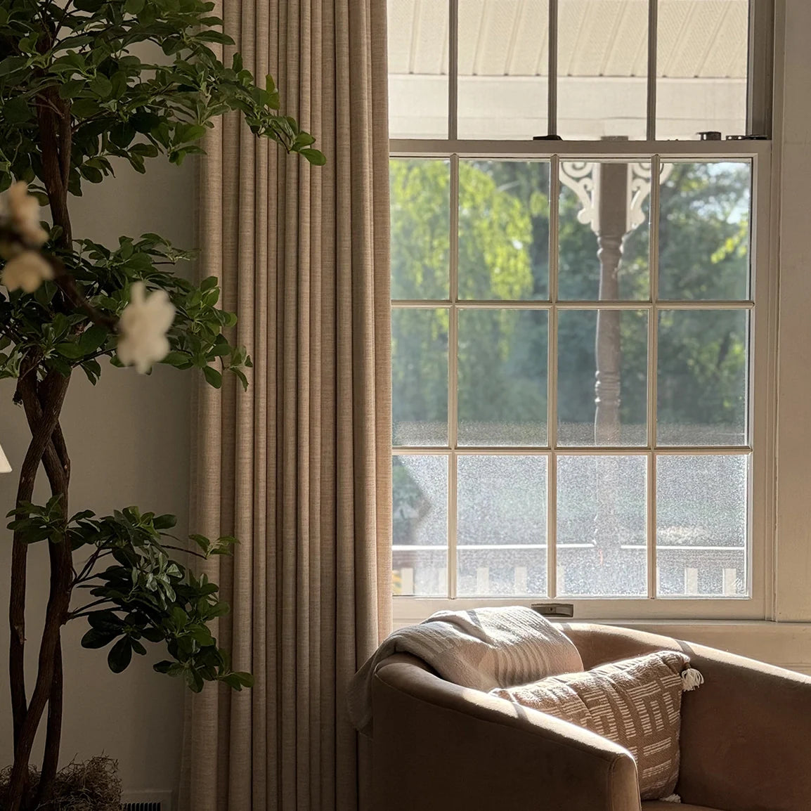 Pinch Pleated Blackout Curtains - 100% Linen Custom Drapes in Grey & Beige | Modern Thermal Insulated Window Treatments for Living Room & Bedroom
