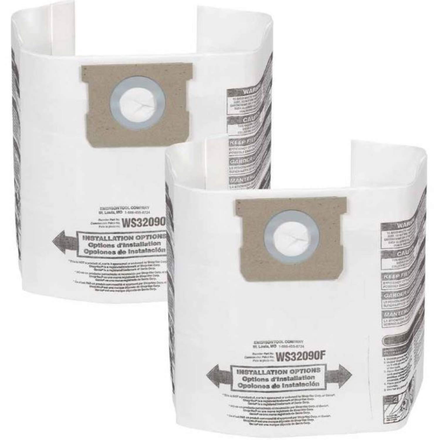 WORKSHOP WS32090F Fine Dust Collection Wet/Dry Vacuum Bags (2-Pack) - Compatible with 5-9 Gallon Shop Vacuums - White - Perfect for Woodworking, Construction & Workshop Cleaning