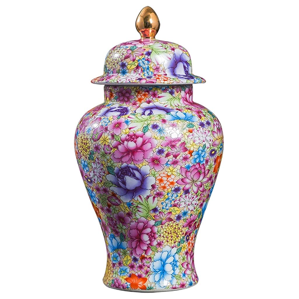 Jingdezhen Ceramic Temple Ginger Jar Vases - Chinese-Style Enamel Antique Vases for Home Decor, Living Room & Entryway Flower Arrangements | Perfect for Asian-Inspired Interior Design and Wedding Centerpieces