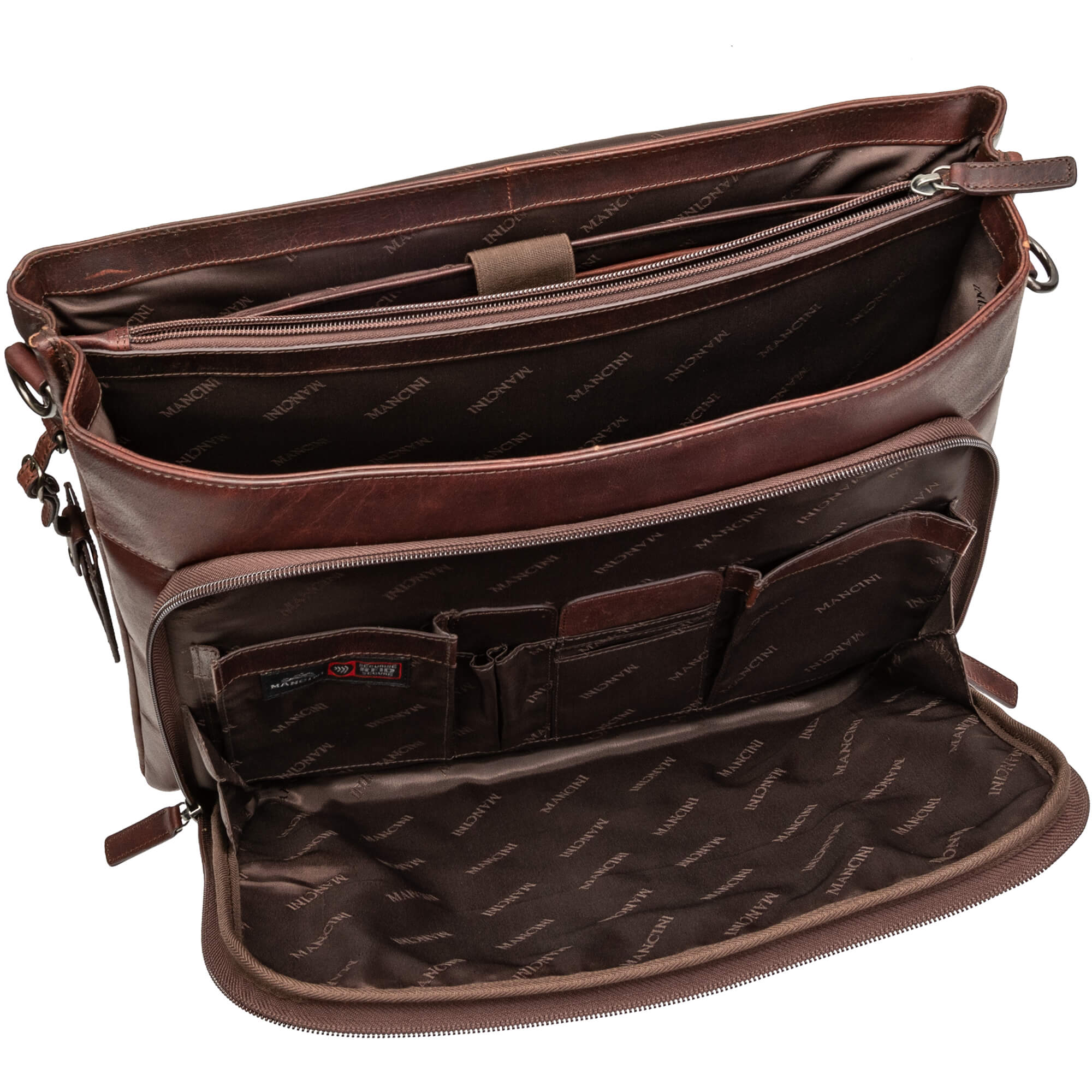 Mancini BUFFALO Professional Double Compartment Leather Briefcase for 15.6 Inch Laptop & Tablet - Business Travel & Office Work Accessory