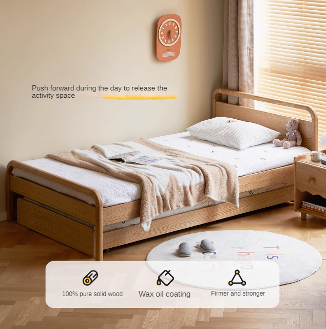 Solid Oak Wood Single Platform Bed with Wheels - No Headboard, Modern Minimalist Bed Frame for Small Spaces, Dorm Rooms & Guest Bedrooms