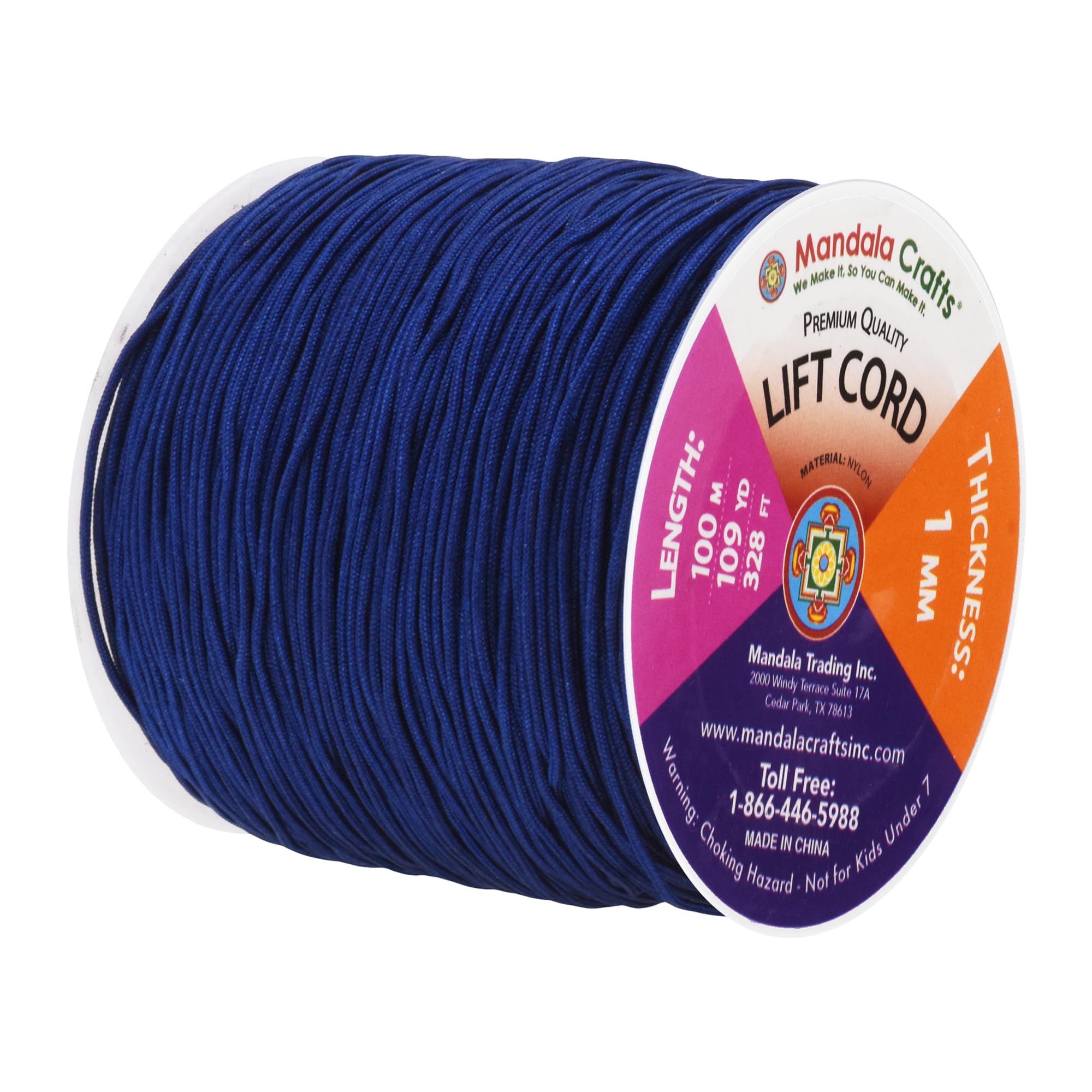 Mandala Crafts Roman Shades Lift Cords - 1mm Navy Blue Braided Nylon String (109 Yards) - Durable & Smooth for Window Blinds, DIY Home Decor, and Craft Projects