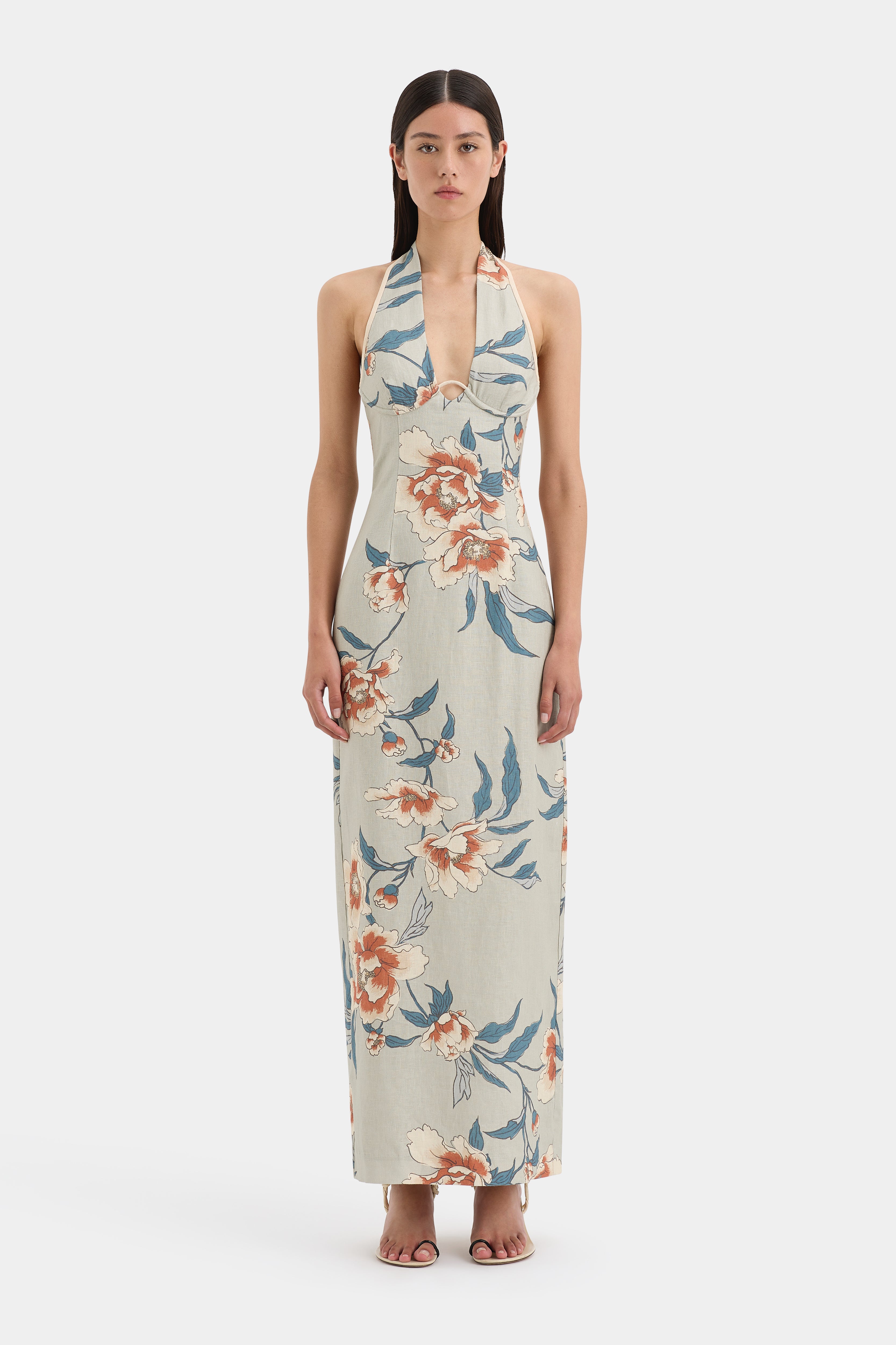 Roisin Halter Midi Dress - Women's Floral Summer Dress with Adjustable Straps | Perfect for Beach Vacations, Date Nights & Outdoor Parties